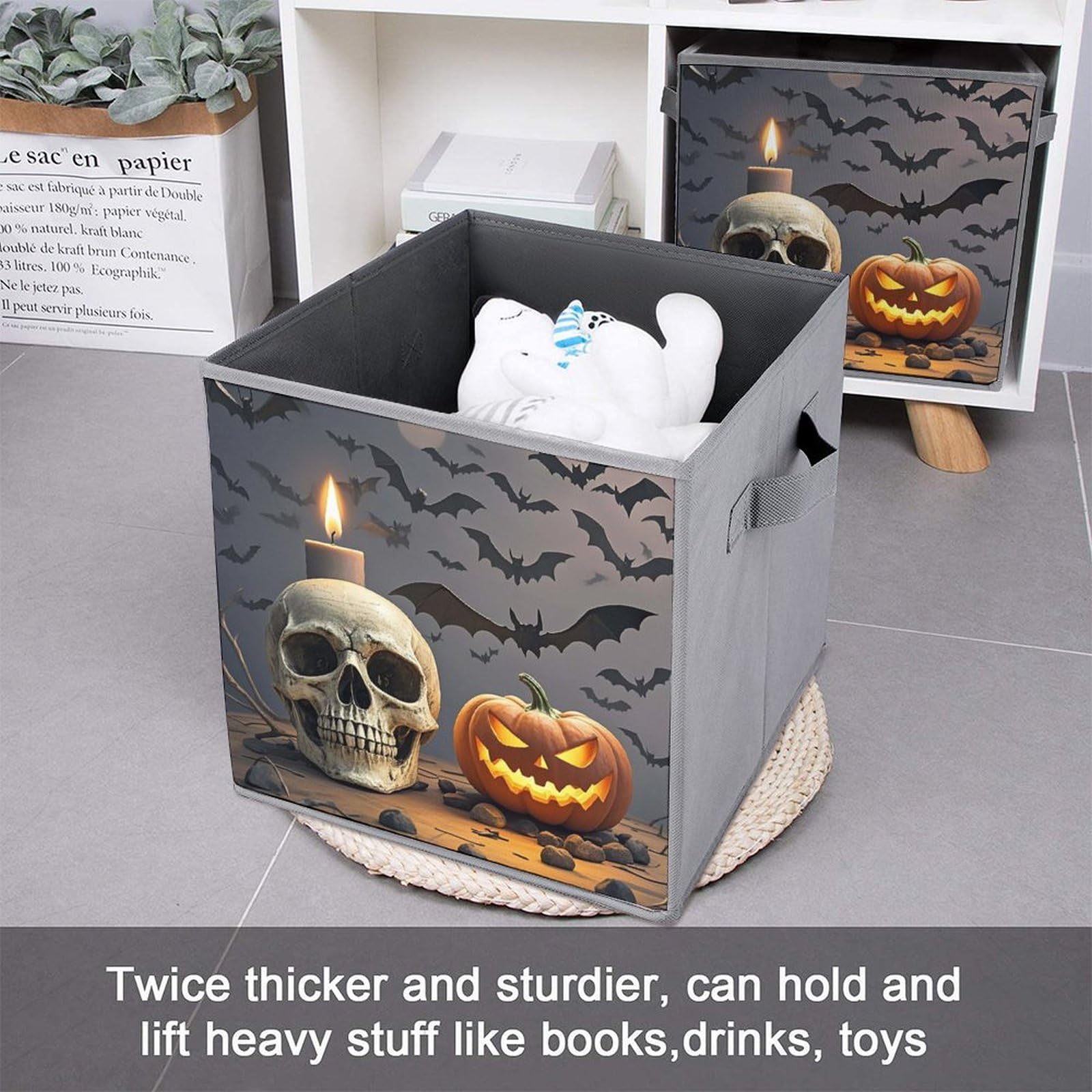 1PCS Foldable Storage Bin with Bats in The Air Print - Large Capacity Storage Box with Handle for Playroom, Office & Home Organization | Perfect for Toys, Books & Clothes Storage