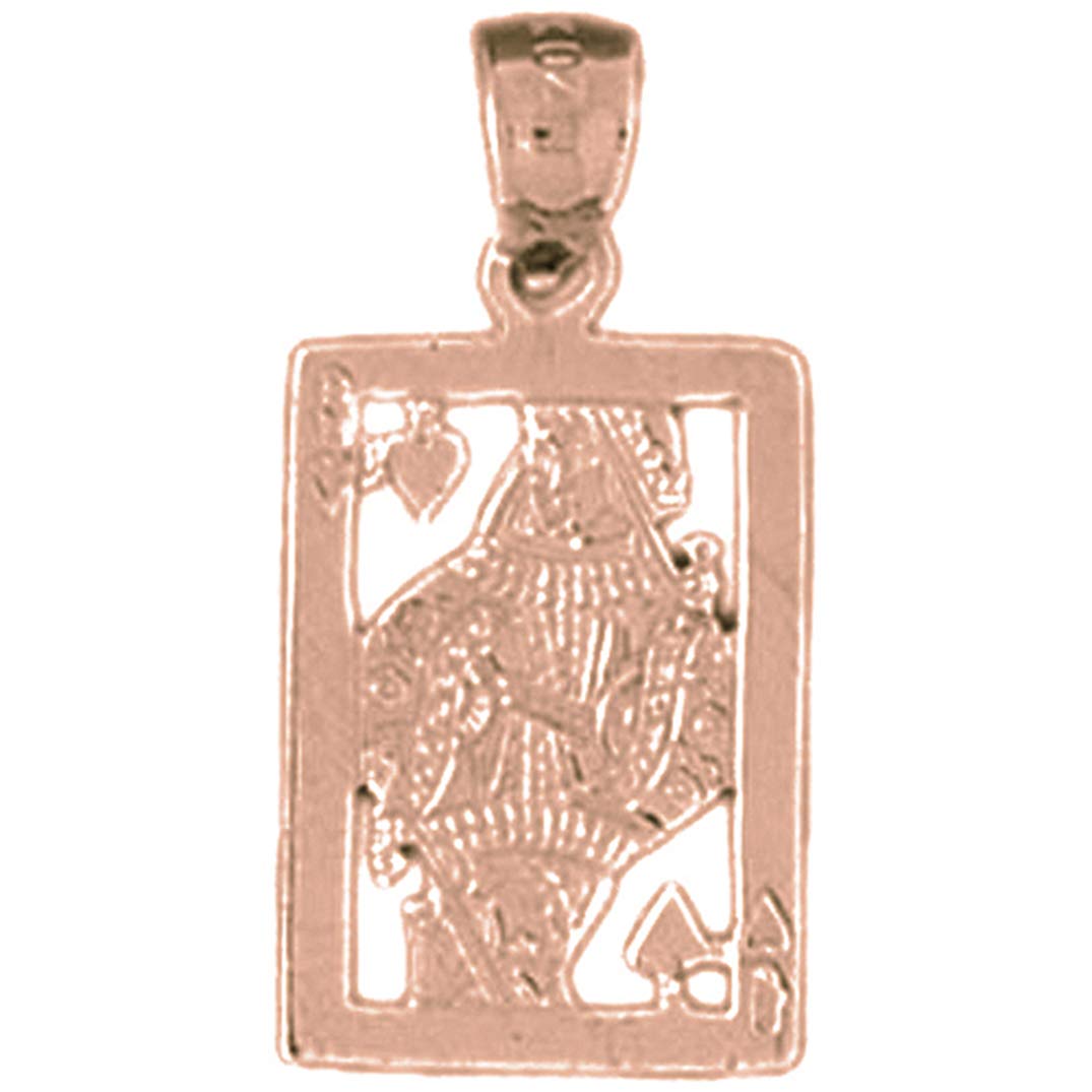14K Rose Gold Queen of Spades Playing Card Pendant Necklace - 24mm Solid Gold Charm for Poker Lovers & Gift Ideas