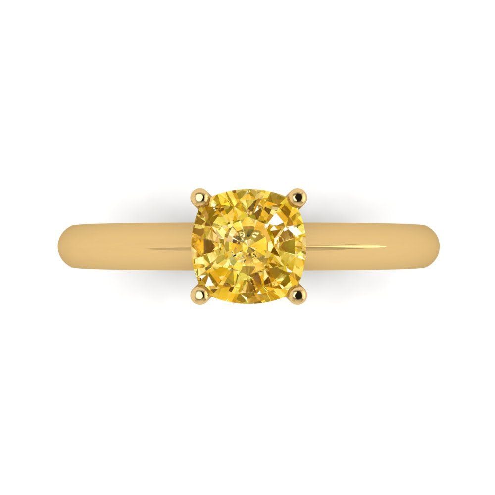 1.0ct Canary Yellow Cushion Cut Simulated Diamond Ring - 14k Gold for Engagement & Anniversary