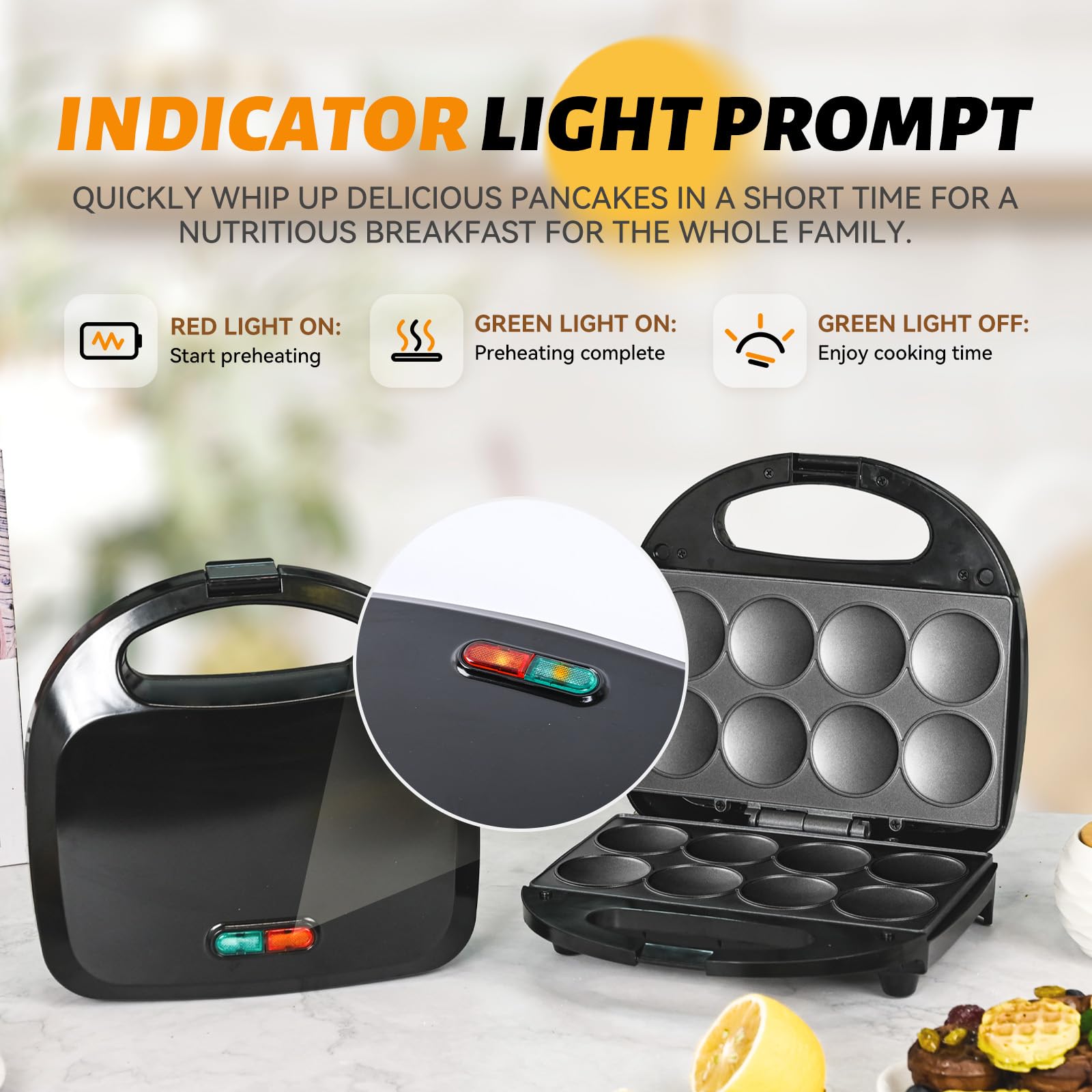 Mini Pancake Maker - Nonstick Electric for 8 Pancakes - Perfect for Breakfast & Snacks