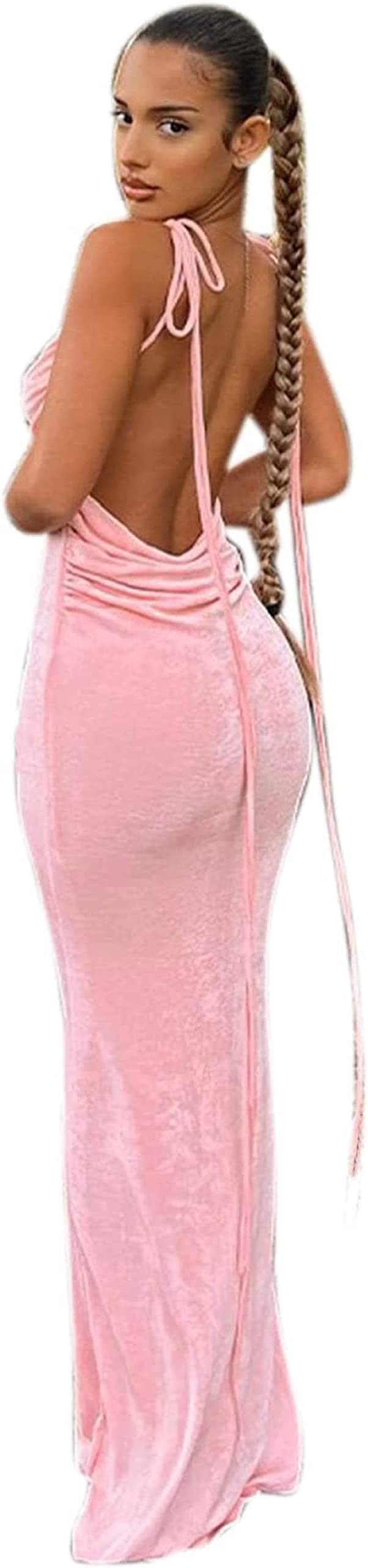 Sexy Backless Maxi Dress for Women - Lace Up Spaghetti Strap Summer Cocktail Party Dress | Elegant Draped Long Dress for Night Out, Beach Wedding & Special Occasions
