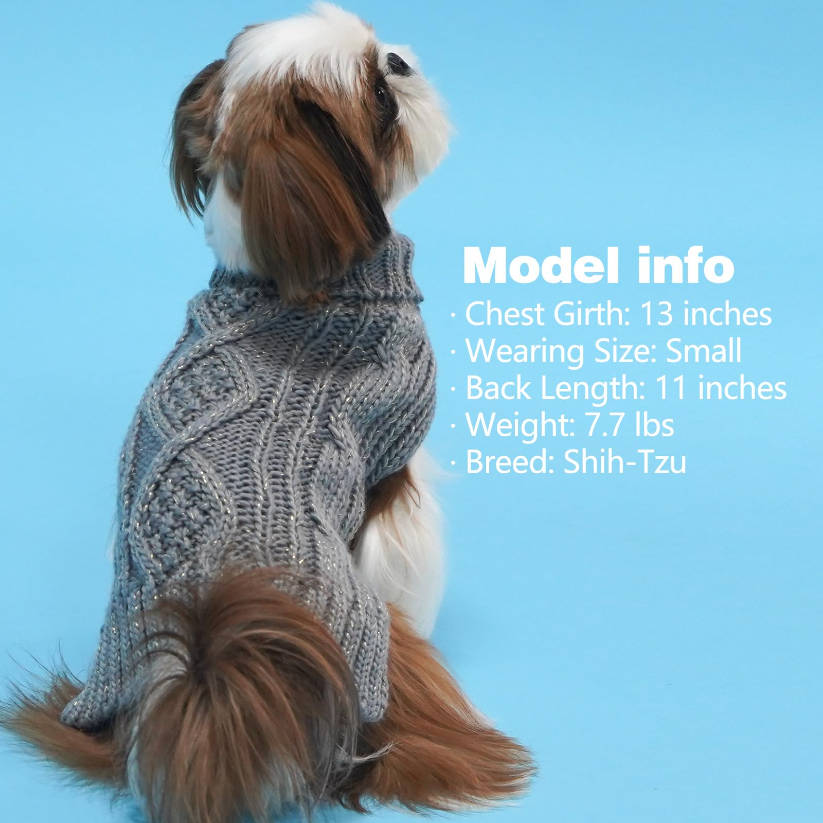 KYEESE Golden Thread Dog Sweater - Turtleneck Pullover for Small Dogs, Grey | Cold Weather & Indoor Wear