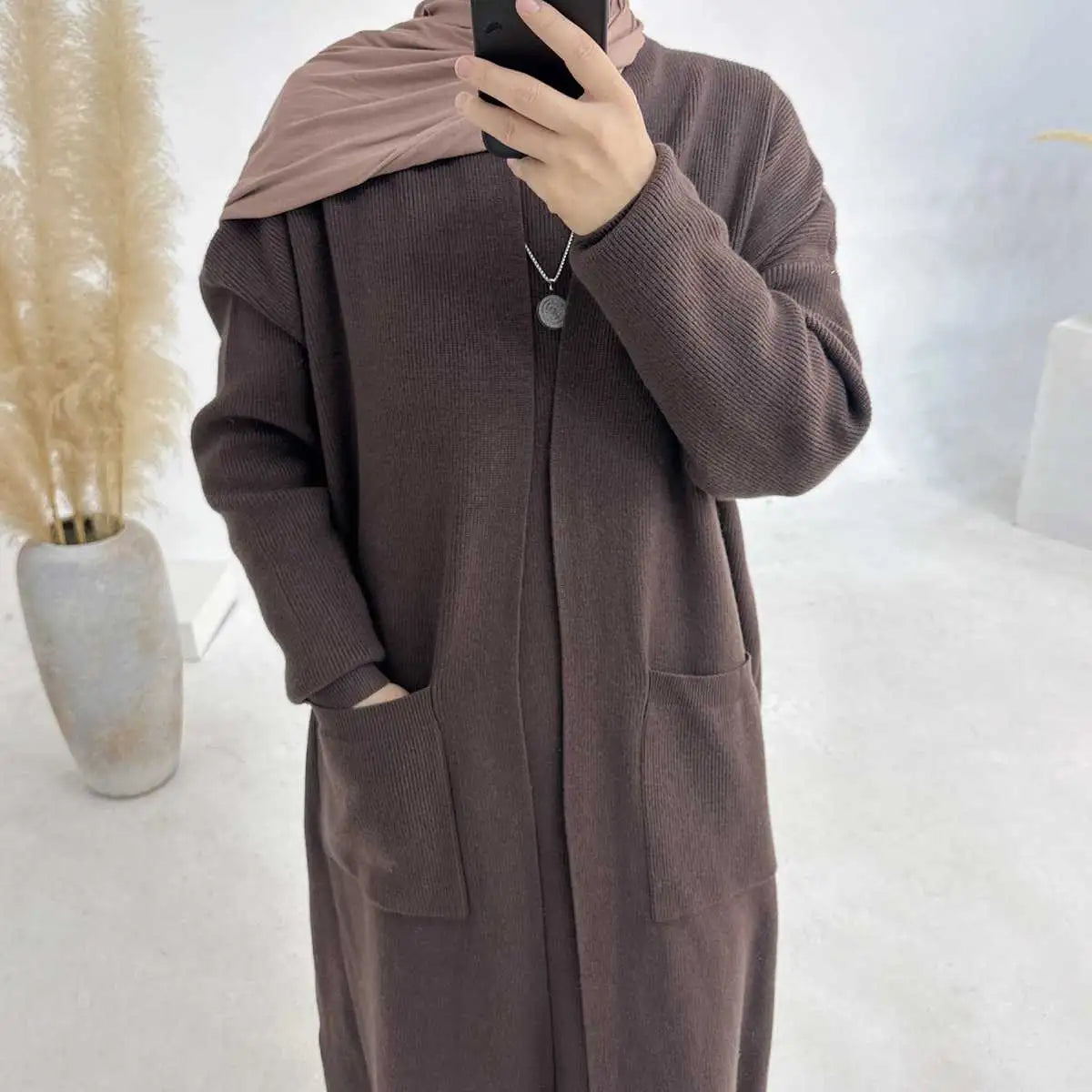 Warm Winter Thick Knitted Abaya Coat with Inner Vest - Modest Islamic Dress for Women | Perfect for Prayer, Holidays & Cold Weather