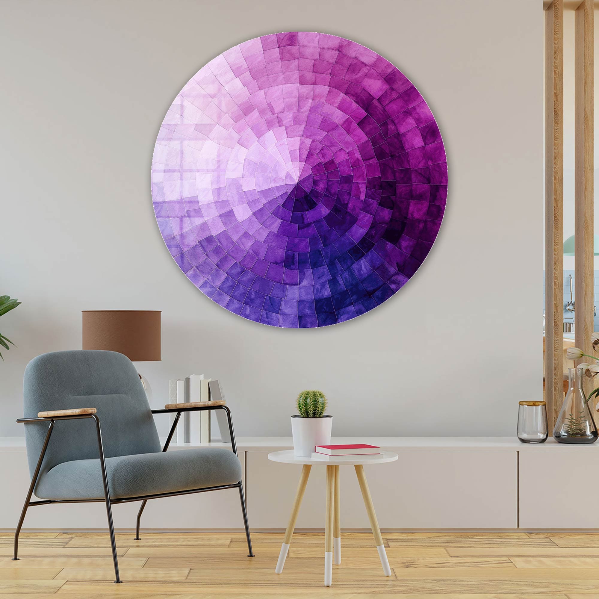 Violet Vortex Rounded Glass Wall Art - Modern Abstract Decor for Living Room, Bedroom & Office - Perfect for Home & Office Decor