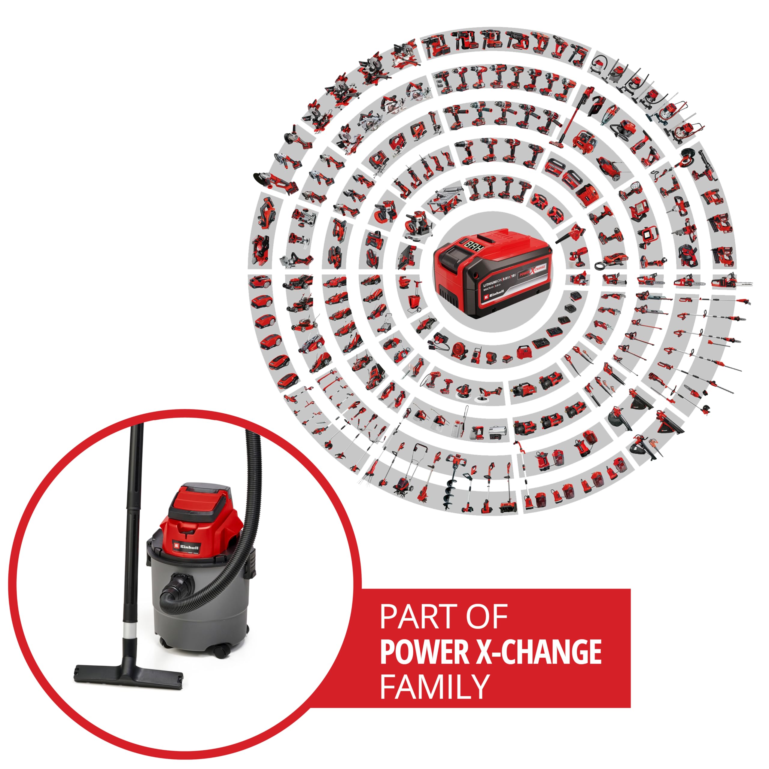 Einhell TC-VC 18/15 Li-Solo Cordless Wet/Dry Vacuum Cleaner - 18V, 15L Capacity, 80 mbar Suction, 150cm Hose, Blower Function (Battery & Charger Not Included) - Ideal for Home, Garage, Workshop, and DIY Cleaning Projects