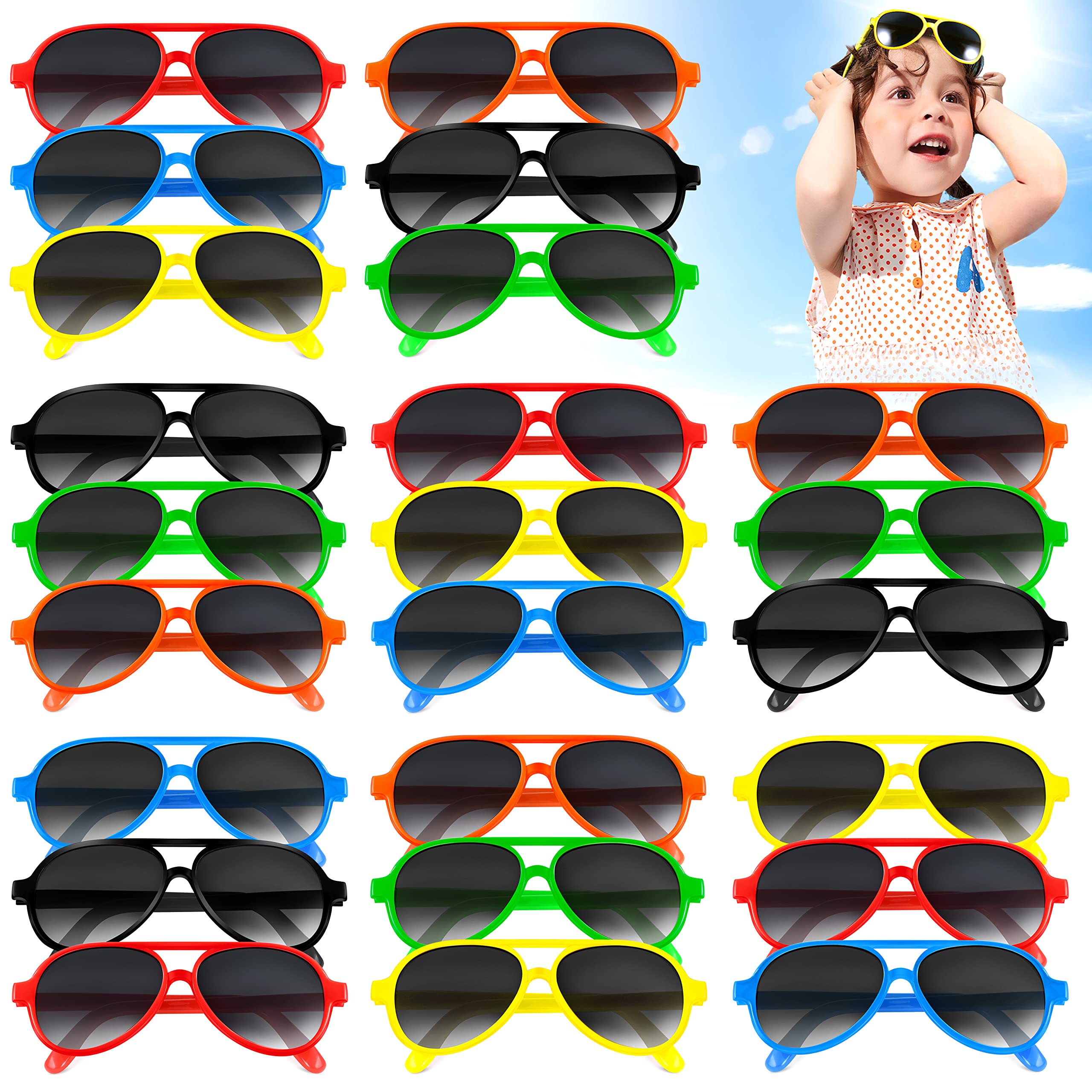 GINMIC Kids Sunglasses 12-Pack - Neon Boys & Girls Sunglasses for Birthday Parties, Beach, Pool - Fun Party Favors & Gift Ideas for Summer Outdoor Activities
