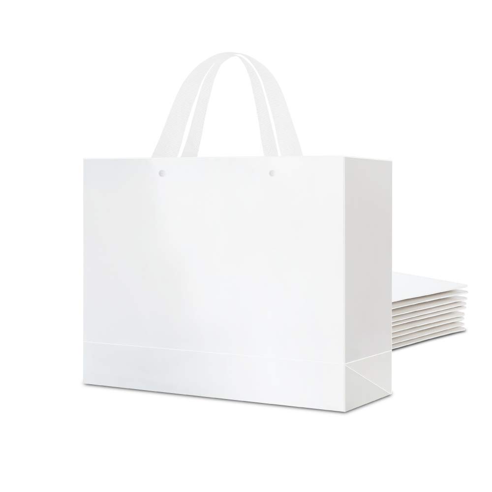 PACKHOME 10 Large White Premium Gift Bags with Handles - 14.5x5x10.5 Inches Glossy Finish - Perfect for Birthday, Wedding, Christmas & Party Gift Wrapping