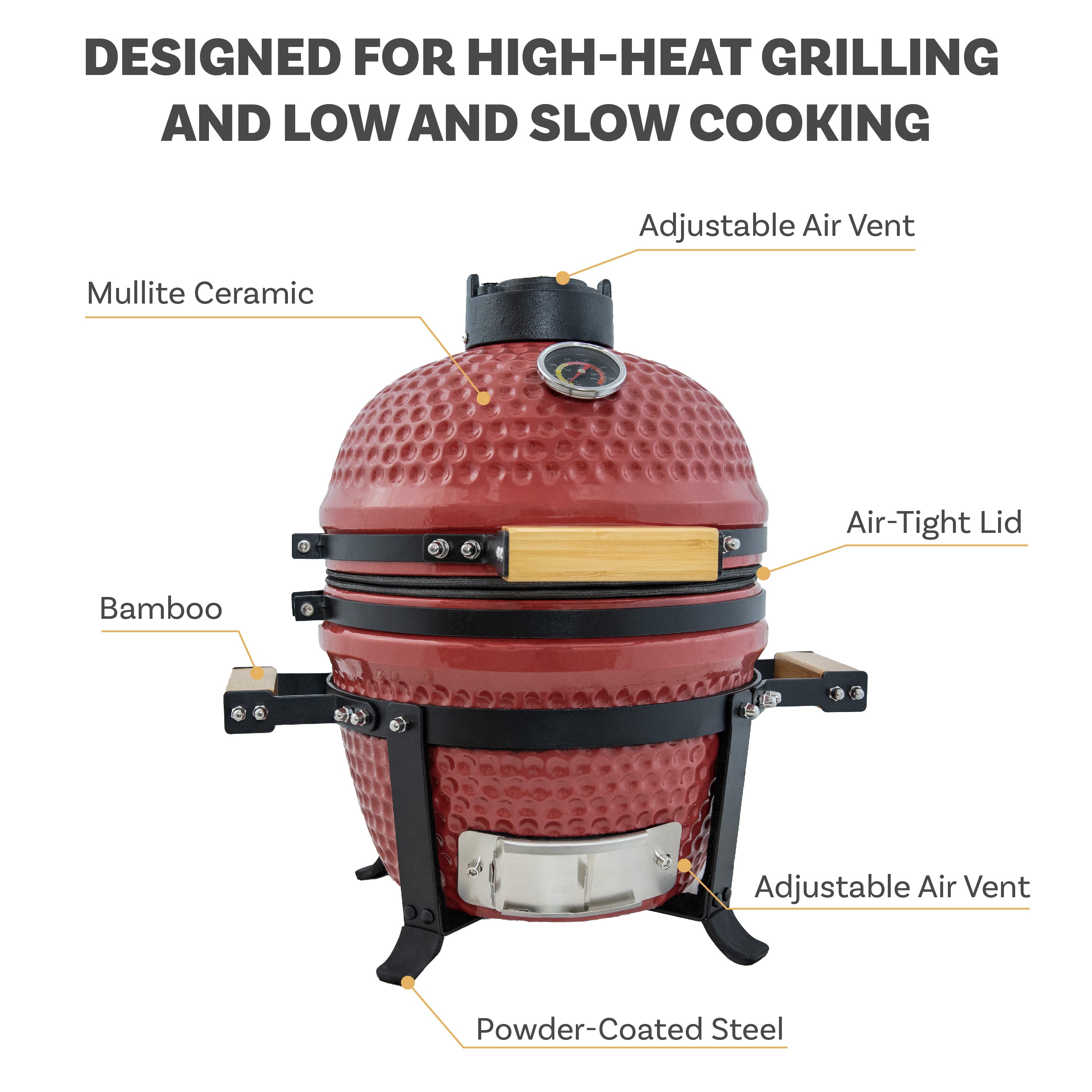 Portable Kamado Charcoal Grill and Smoker with Stand - Outdoor BBQ, Camping & Backyard Cooking - Perfect for Patio, Picnics & Tailgating