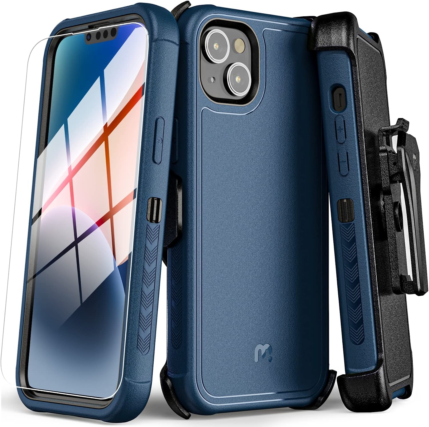 iPhone 14 Case with Belt Clip Holster & Tempered Glass Screen Protector | 6.1 Inch Heavy Duty Military Green | Perfect for Outdoor Activities & Daily Protection
