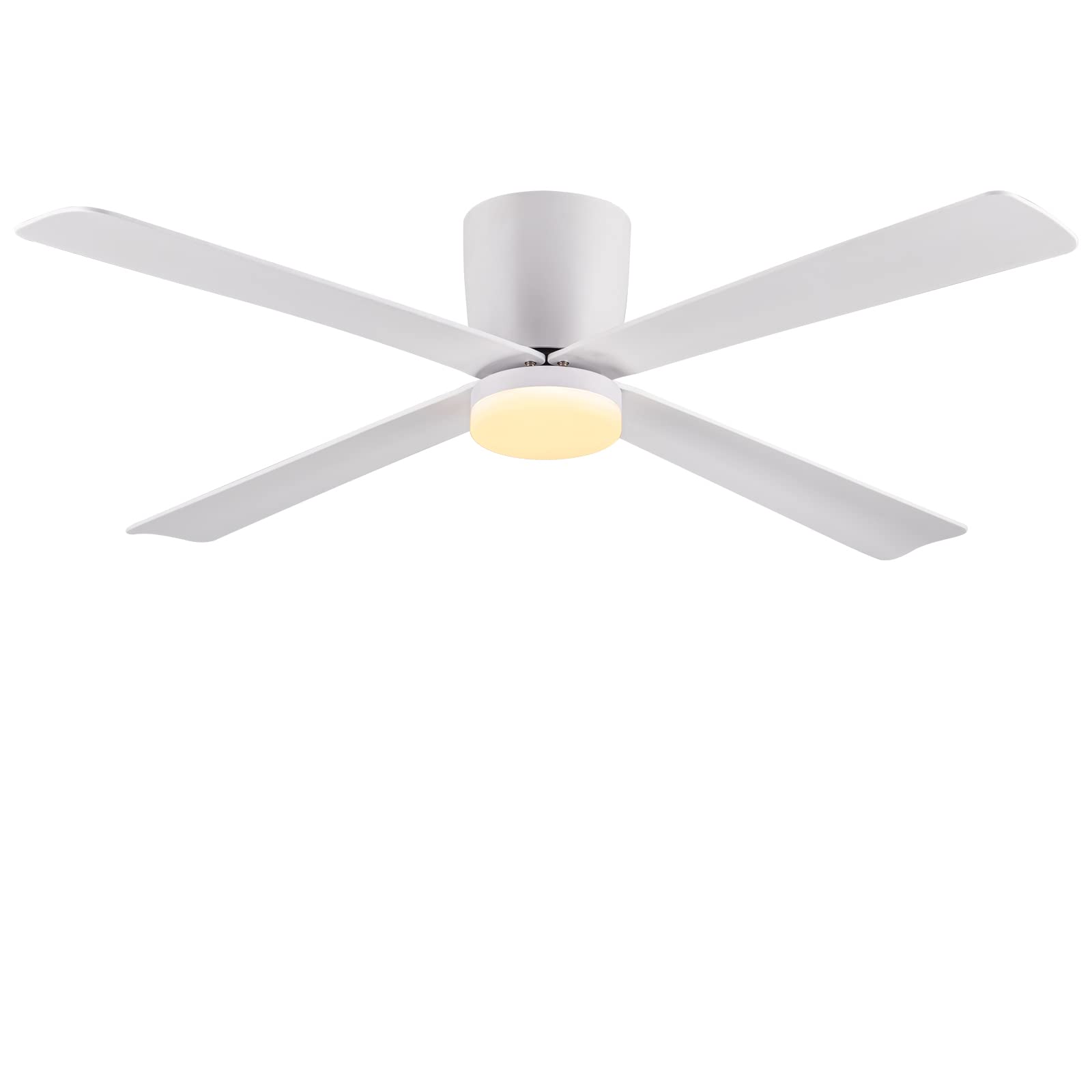 48 Inch White Ceiling Fan with Light and Remote Control - Quiet DC Motor, 3 Timer Settings, 6 Speed Options, Reversible Blades - Perfect for Bedroom, Living Room, Office & Patio Use