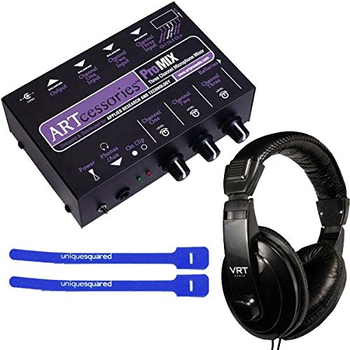 ART ProMIX 3-Channel Compact Microphone Mixer with VRT HP-760 Studio Headphones & Cable Ties - Perfect for Podcasting, Home Recording & Live Streaming