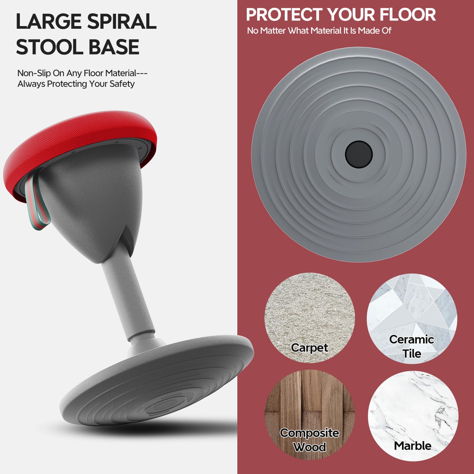 360° Adjustable Height Wobble Stool - Ergonomic Standing Desk Chair for Office & Classroom - Rocking Motion Balance Stool with Non-Slip Base - Portable Active Sitting Solution (Red) - Perfect for Home Office, School & Workspaces