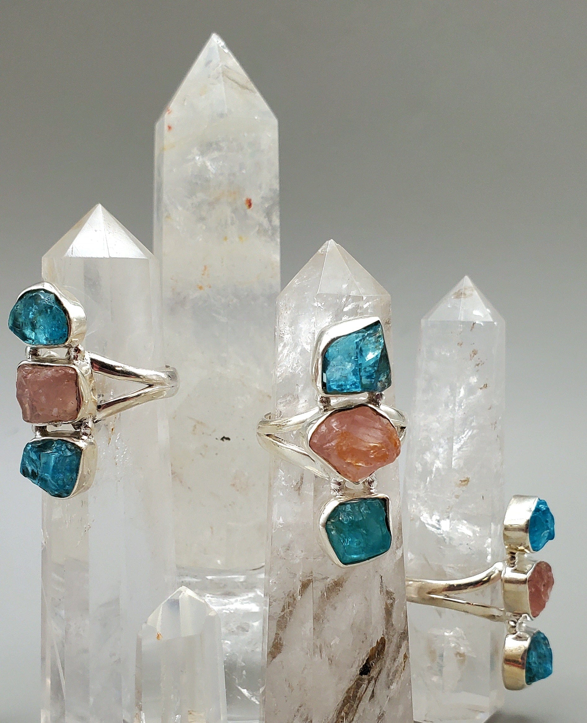 Apatite and Rose Quartz Sterling Silver Ring for Women - Elegant Healing Crystal Jewelry for Meditation, Yoga & Spiritual Gifts