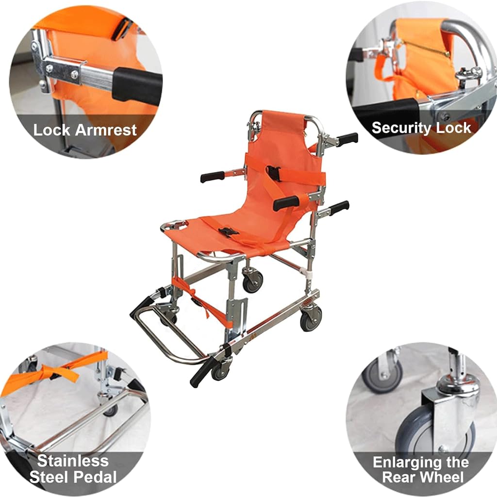 Posedwra Foldable Stair Climbing Wheelchair - Emergency Stretcher Chair for Safe Up & Down Stairs - Portable Wheelchair Stretcher for Home, Hospital & Emergency Use