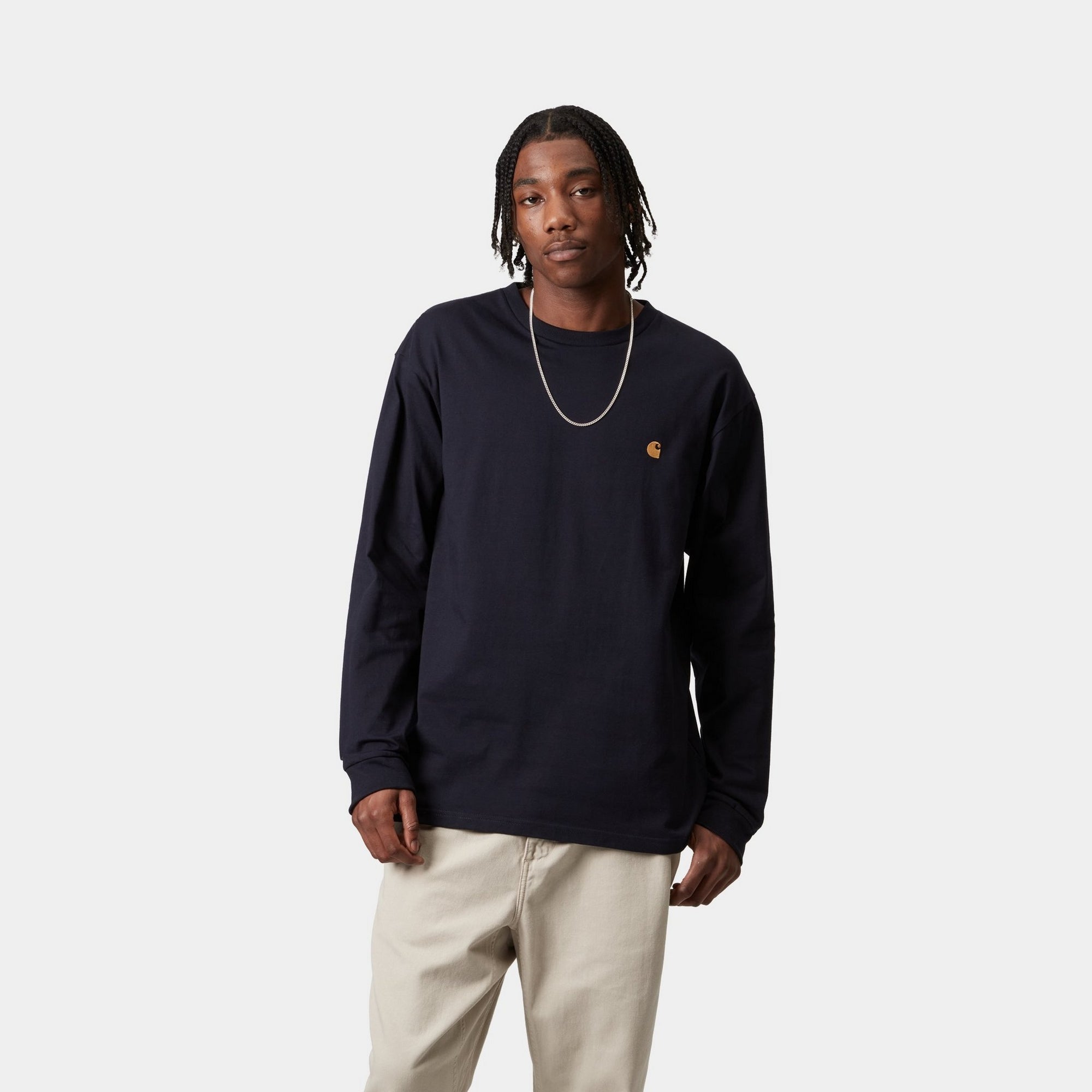 Chase Long Sleeve T-Shirt for Men - Comfortable Cotton Crewneck Dark Navy Blue Shirt | Casual Wear, Work, Everyday Outfits