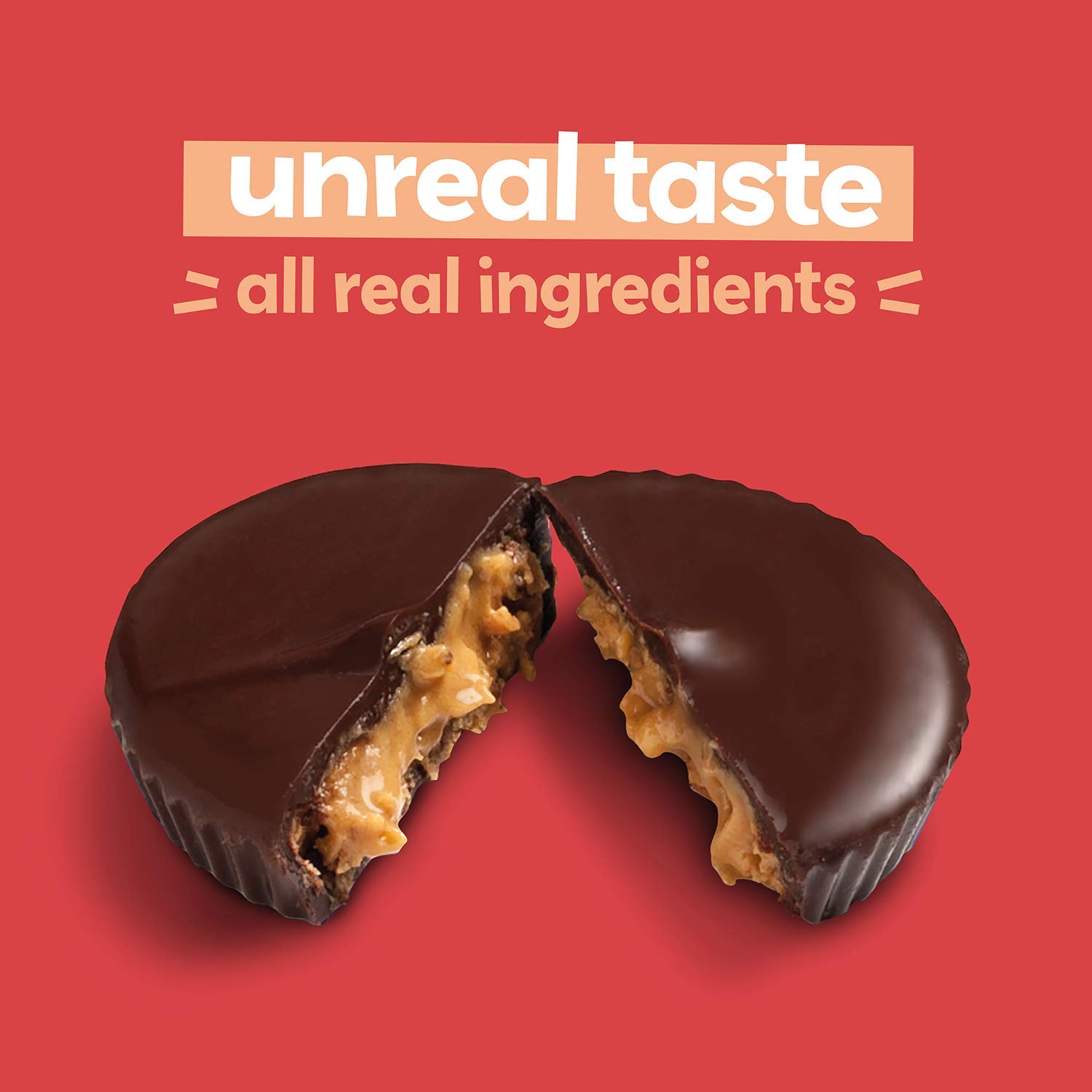 UNREAL Dark Chocolate Peanut Butter Cups - Low Sugar (5g), Vegan, Gluten Free, Fair Trade, Non-GMO, No Sugar Alcohols or Soy - 6 Pack | Healthy Snack for Office, Travel & Keto Diet