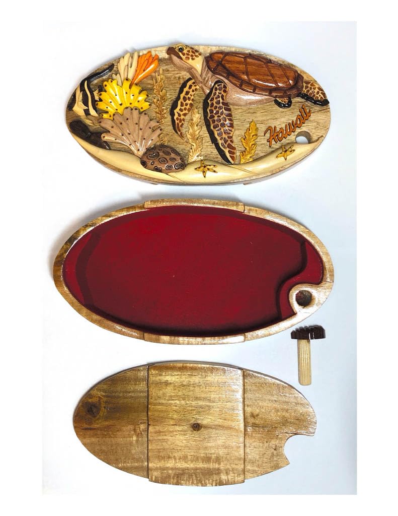 Handcrafted Wooden Puzzle Jewelry Box with Turtle & Coral Underwater Hawaiian Design - Perfect for Gift Giving, Jewelry Storage & Home Decor