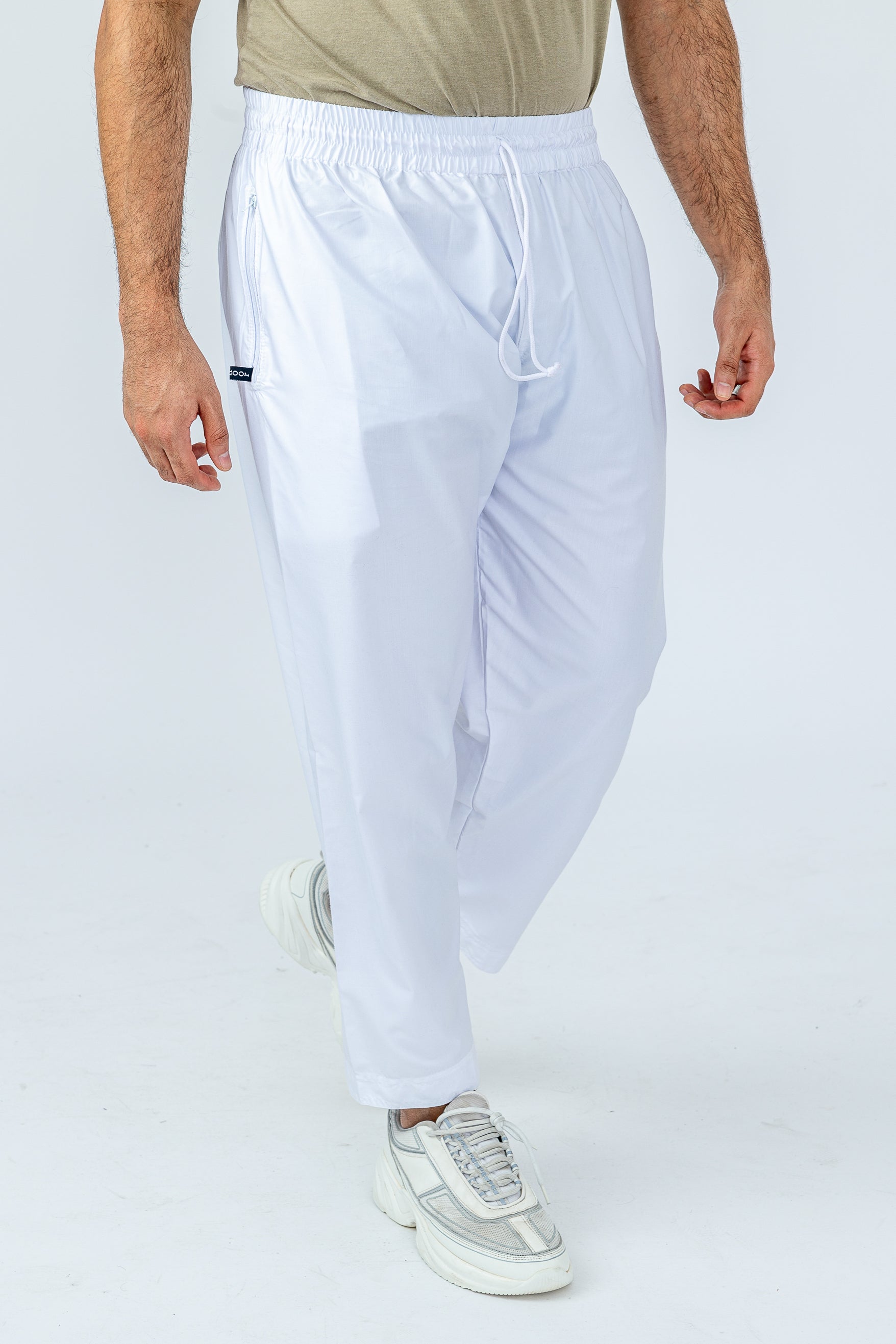 Men's Comfortable White Pants with Elastic Waistband & Zipper Pocket - Perfect for Casual Wear, Office & Travel