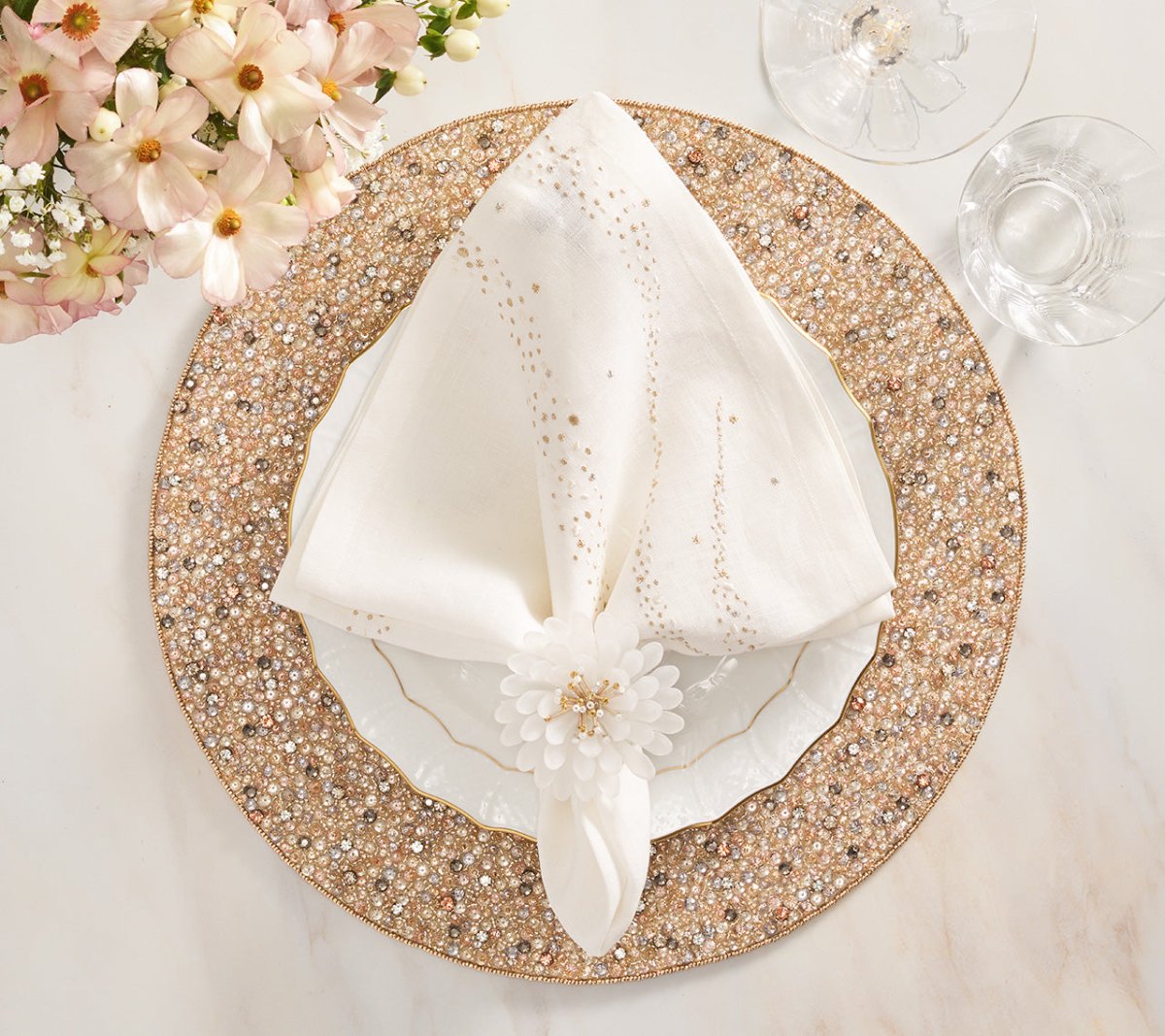 Champagne & Crystal Rapture Placemat Set of 2 - Elegant Table Setting for Dinner Parties & Special Occasions