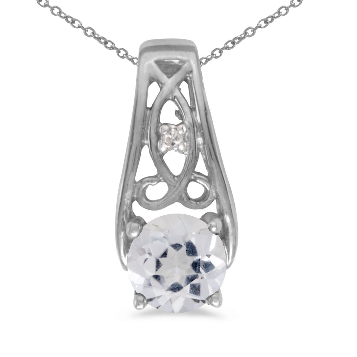 10K White Gold White Topaz & Diamond Pendant Necklace - Elegant Jewelry Gift for Women (Chain Not Included) | Perfect for Weddings, Anniversaries & Special Occasions