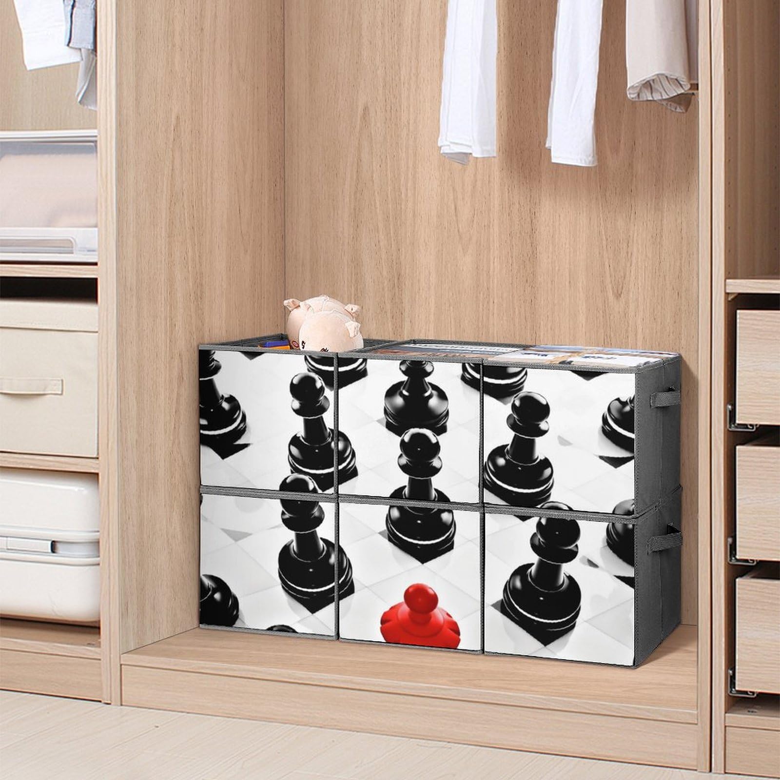 6-Pack Collapsible Chess Pattern Storage Bins with Handles - Large Closet Organizer for Clothes, Toys & Home Organization | Perfect for Bedroom, Nursery & Office Storage Solutions