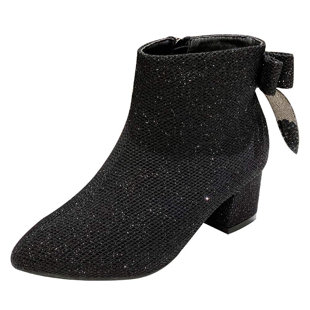 XINDONG Women's Fashion Boots - Plush Short Boots with Pointed Toe & Thick Heel | Winter Warm Ankle Boots | Durable & Comfortable Shoes Size 40 | Perfect for Office, Party & Winter Outfits