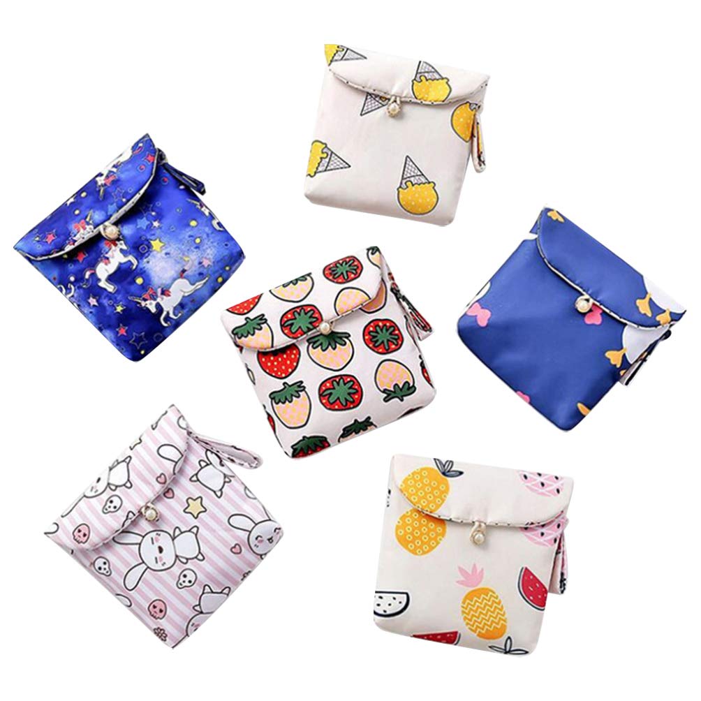 Cabilock 6 Pcs Mini Coin Purse Holder - Sanitary Napkins Bag, Wallet Pack Case, Money Bag for ID Cards, Keys, Headset & Lipstick - Portable Organizer Pouch for Women, Girls & Kids - Perfect for Travel, School & Daily Use