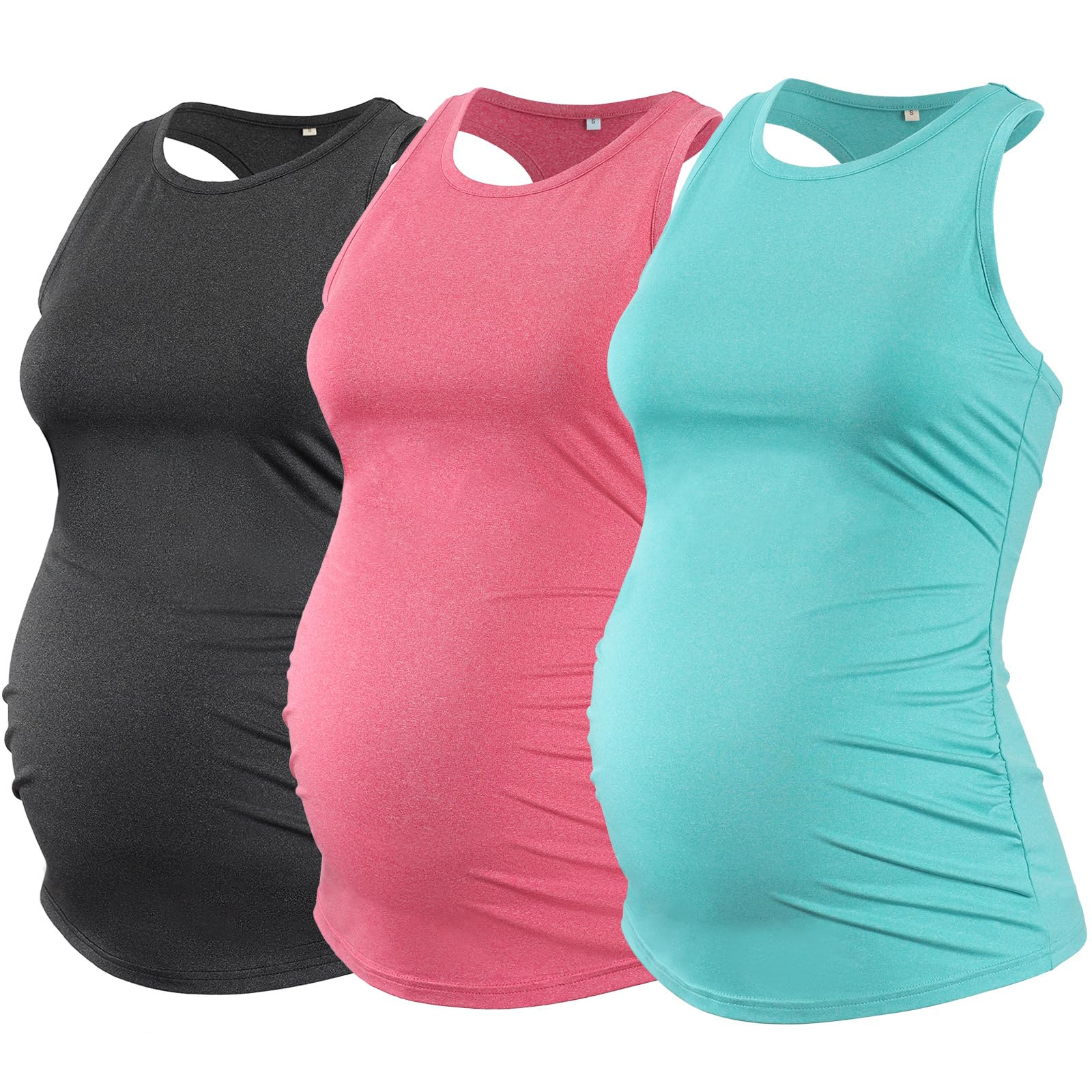 Ecavus 3-Pack Maternity Tank Tops for Women - Sleeveless Racerback Pregnancy Activewear - Breathable Yoga Shirts for Workout & Nursing - Perfect for Gym, Yoga & Everyday Comfort