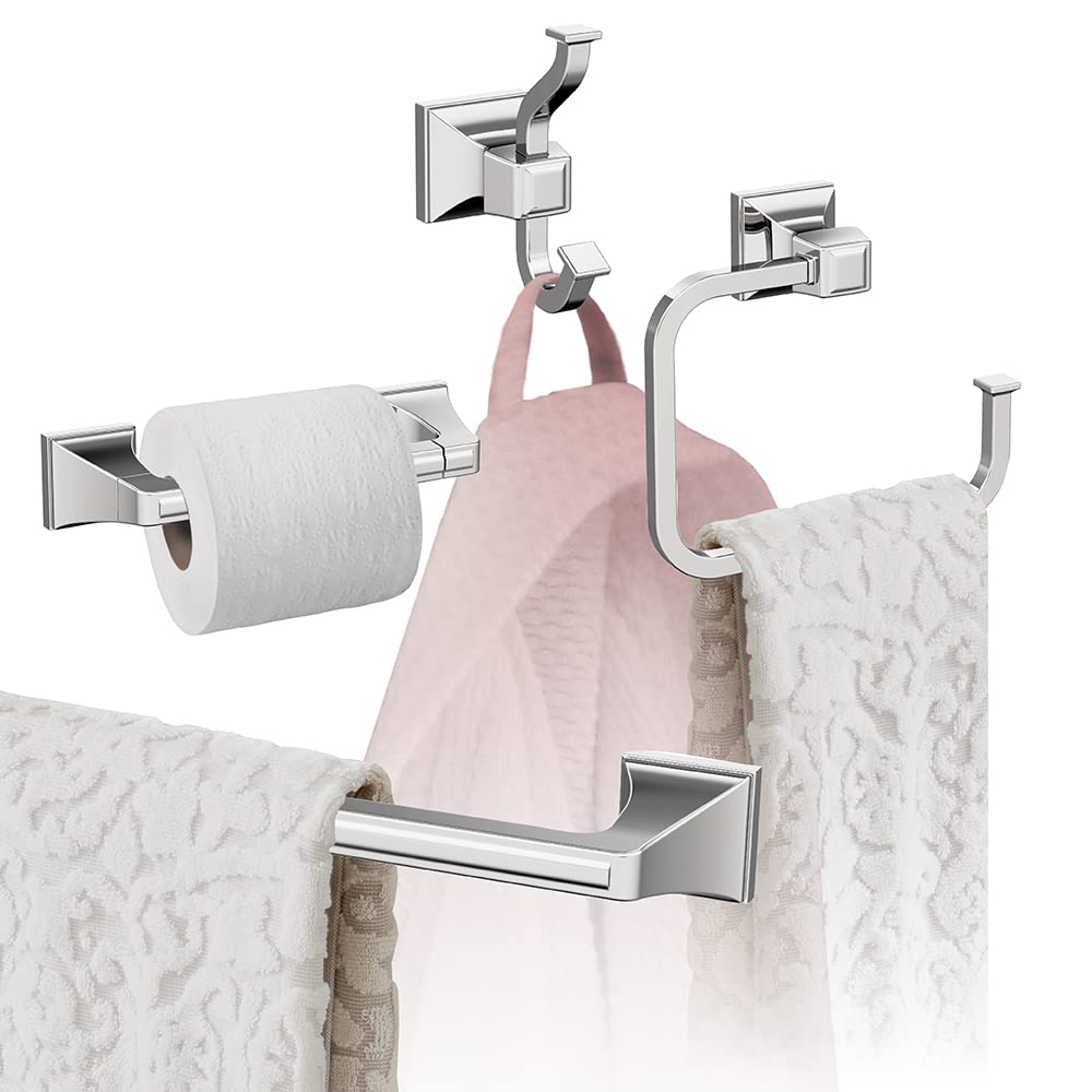 Amerock Chrome Mulholland 18 Inch (457mm) 4-Piece Bathroom Towel Bar Set - Modern Bathroom Accessories for Spa, Hotel & Home Decor