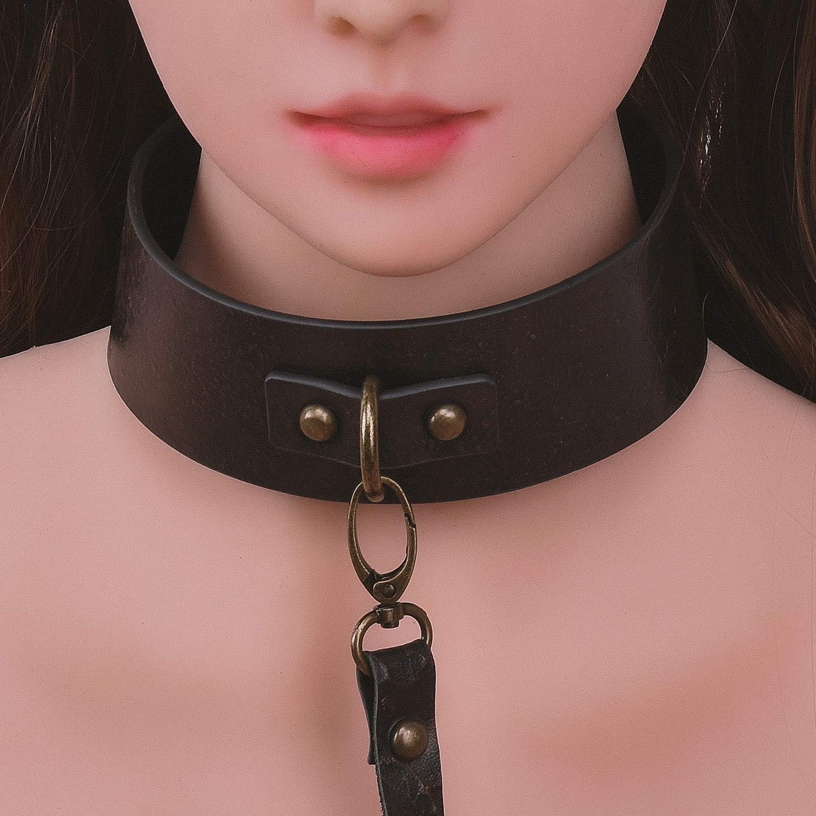 BDSM Leather Collar with Leash Set - Adjustable Locking Bondage Gear for Men & Women - Perfect for Couples Play, Roleplay, and BDSM Scenes