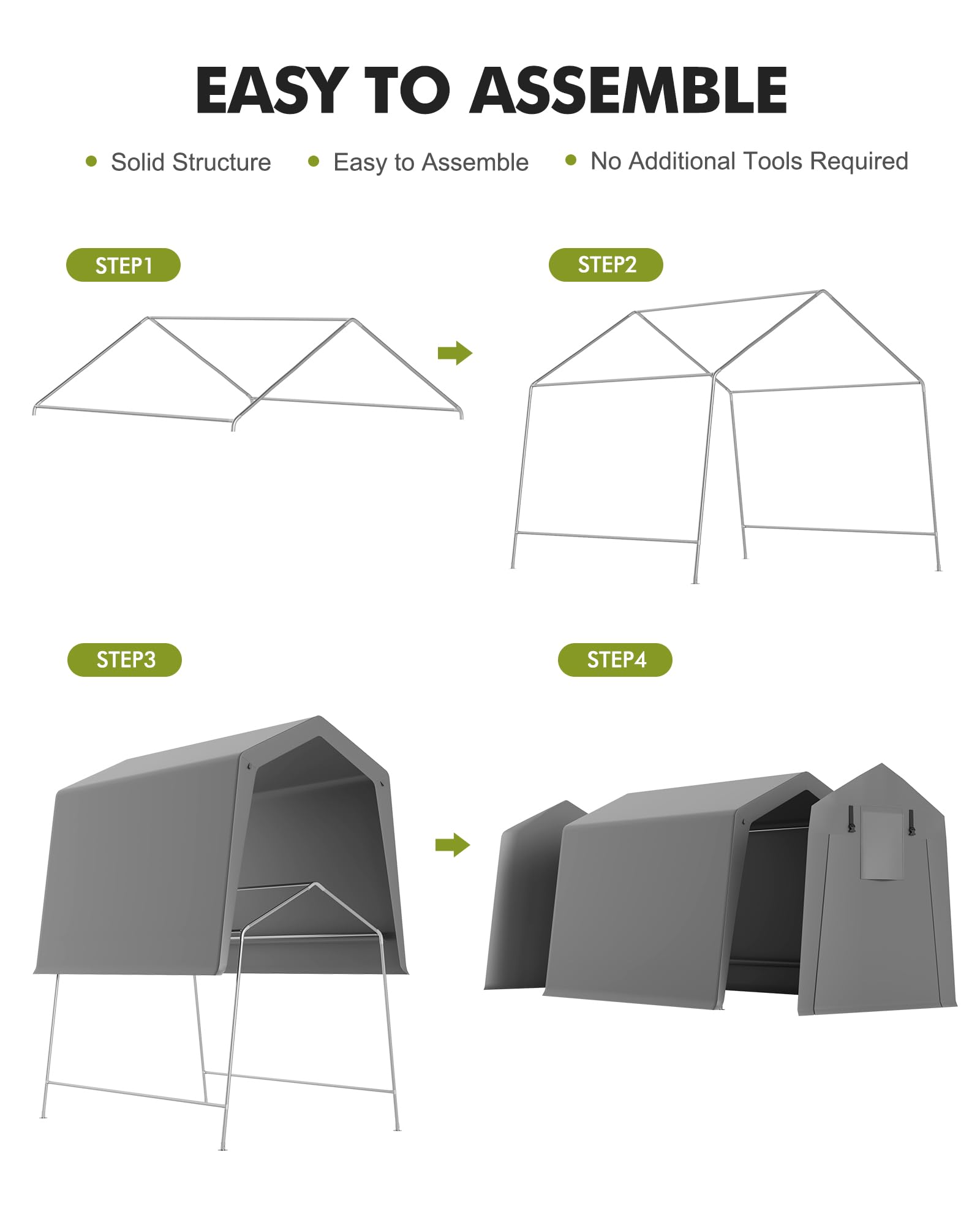 6x8 ft Heavy Duty Waterproof Carport Storage Shed with 2 Roll-Up Zipper Doors - Shelter Logic Garage Tent for Motorcycle, Bike, Garden Tools & Firewood Storage - Perfect for Backyard, Patio, RV and Outdoor Equipment Protection