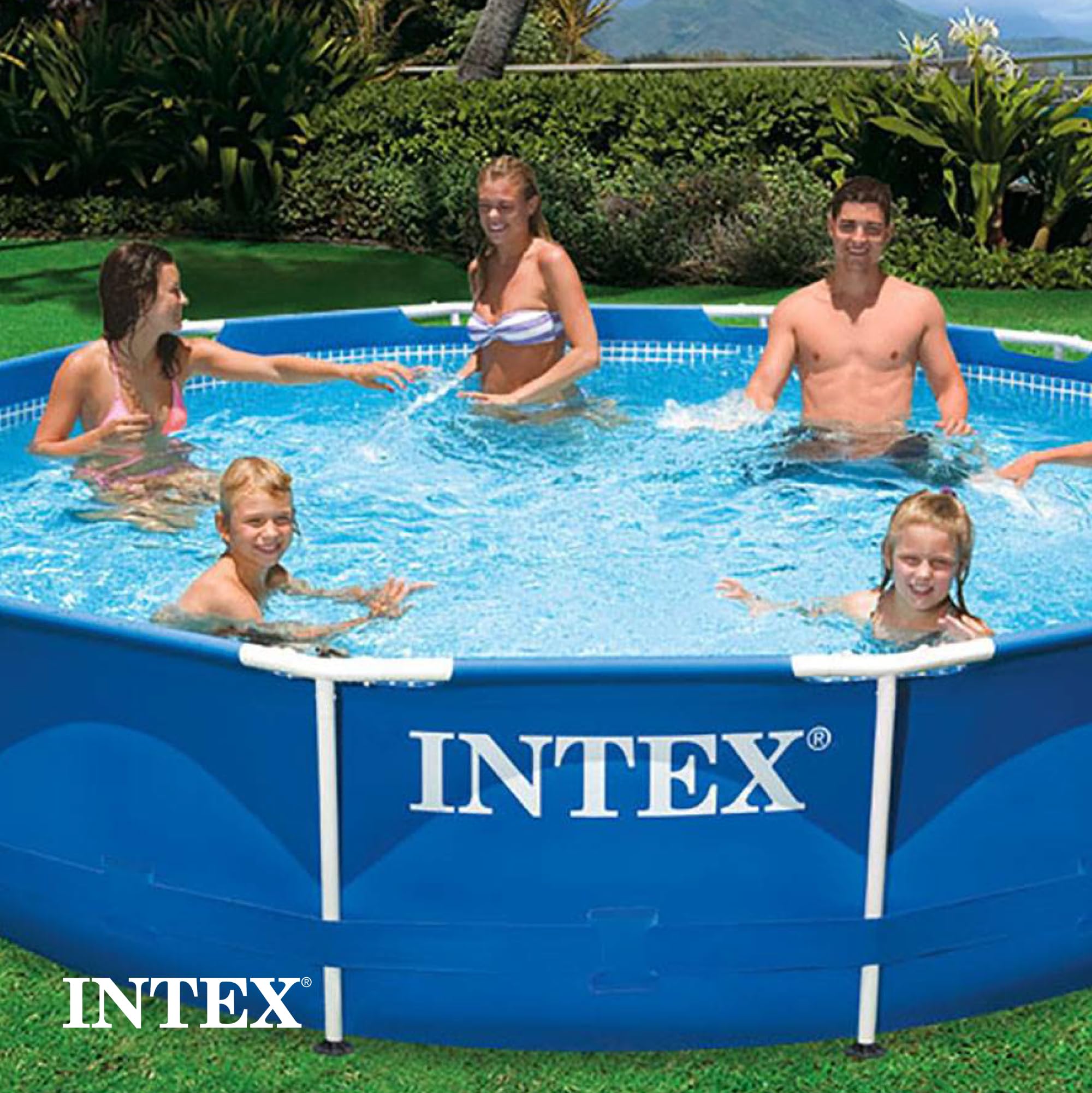 Intex 12ft x 30in Round Metal Frame Above Ground Swimming Pool Set with Filter Pump & Vinyl Cover - Perfect for Backyard Family Fun, Summer Parties & Outdoor Relaxation
