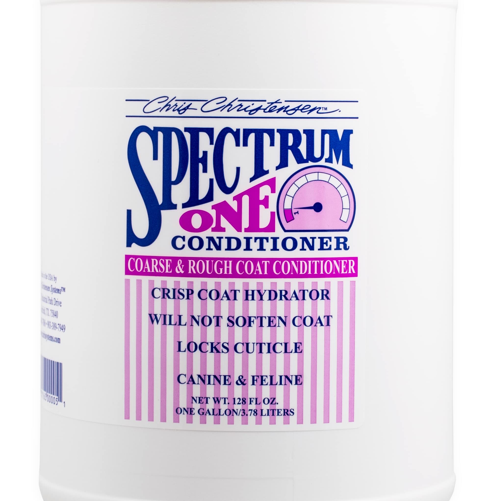 Chris Christensen Spectrum One Ultra Concentrated Dog Conditioner - 1 Gallon (Makes 8 Bottles) | Professional Grooming for Coarse & Rough Coats | Hydrates Inner Cortex | Made in USA | Ideal for Show Dogs & Daily Pet Care