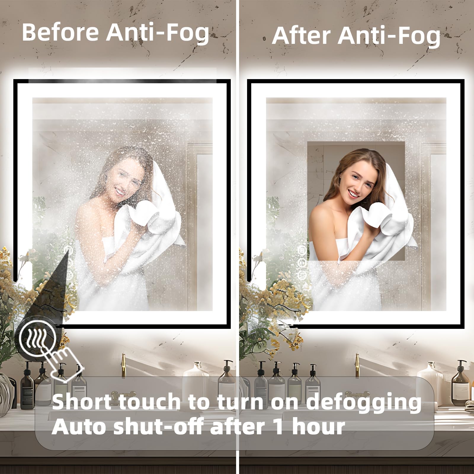 30x36 Inch LED Bathroom Mirror with Black Trim - Backlit & Front Lit Vanity Mirror, 3 Color Temperatures & Stepless Dimming (CRI90+), Anti-Fog, Shatterproof, Waterproof, Smart Touch Control - Perfect for Modern Bathrooms, Bedrooms, and Dressing Areas