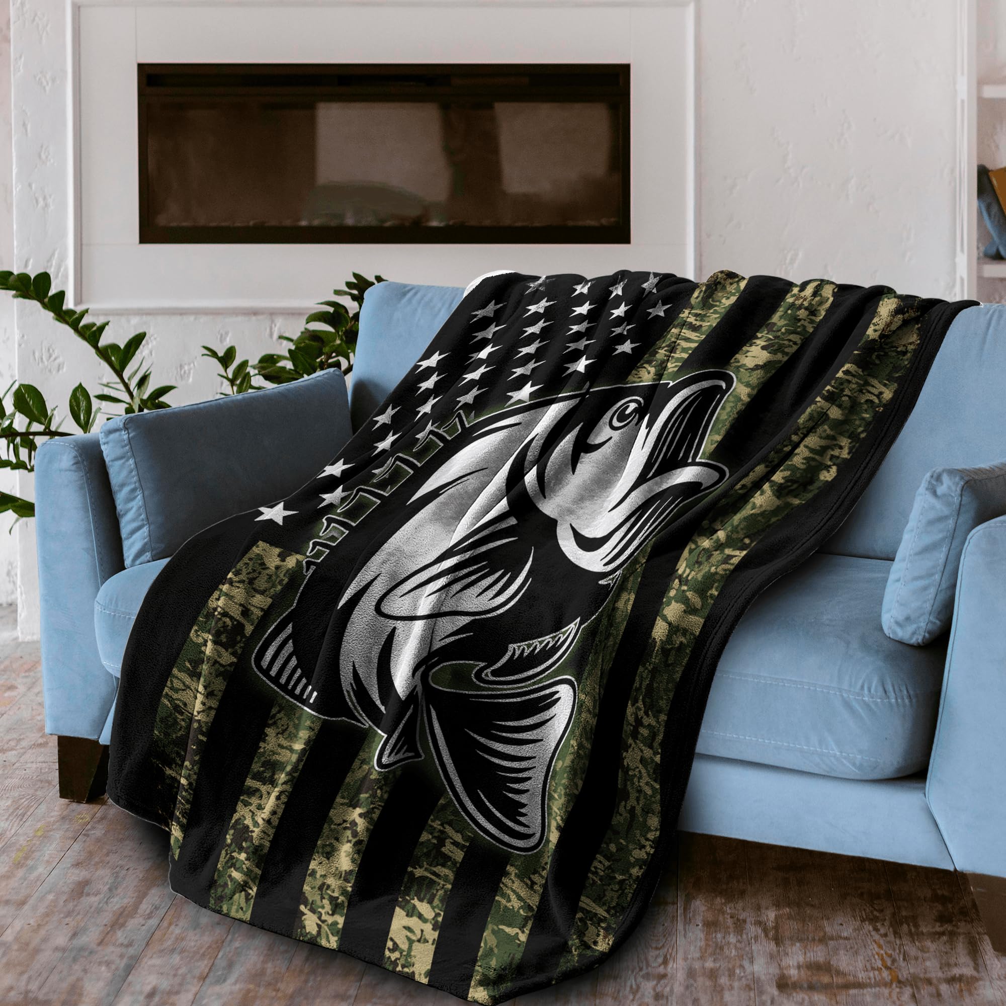 Premium Camo Fishing Fleece Blanket for Men - 60x80 Inch Ultra Soft Warm Throw - Perfect Gift for Anglers & Fishing Enthusiasts - Great for Camping, Boating, and Home Decor