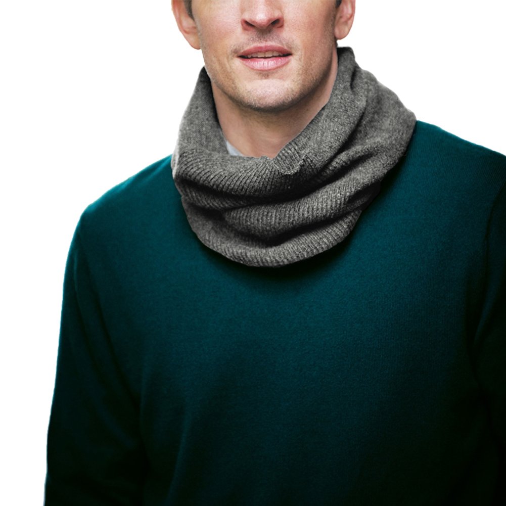 Parisbonbon Men's 100% Cashmere Ribbed Neck Warmer Scarf - Light Gray, One Size - Winter Accessory for Outdoor Activities & Cold Weather Protection