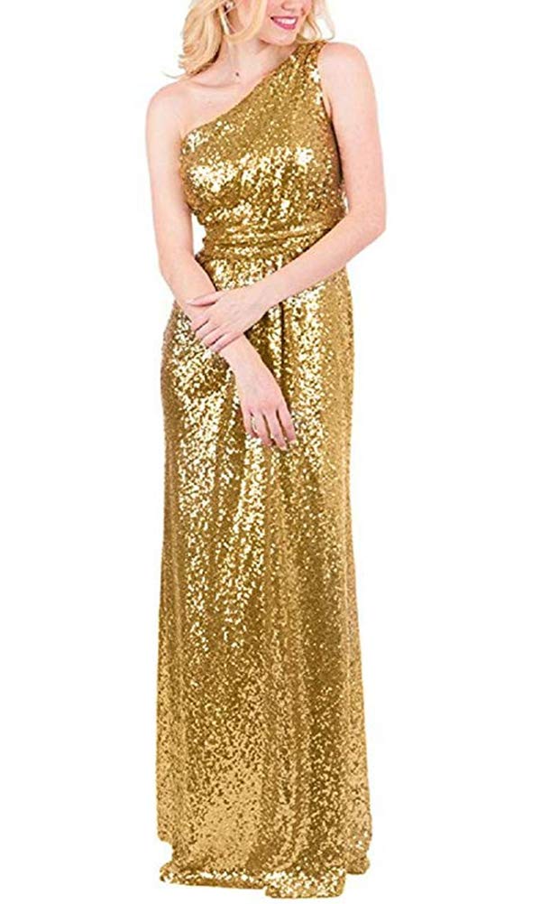 Sparkly Sequin Bridesmaid Dresses One Shoulder Long Evening Gown for Prom, Wedding Party, Formal Events & Special Occasions - Elegant & Glamorous Women's Party Dress