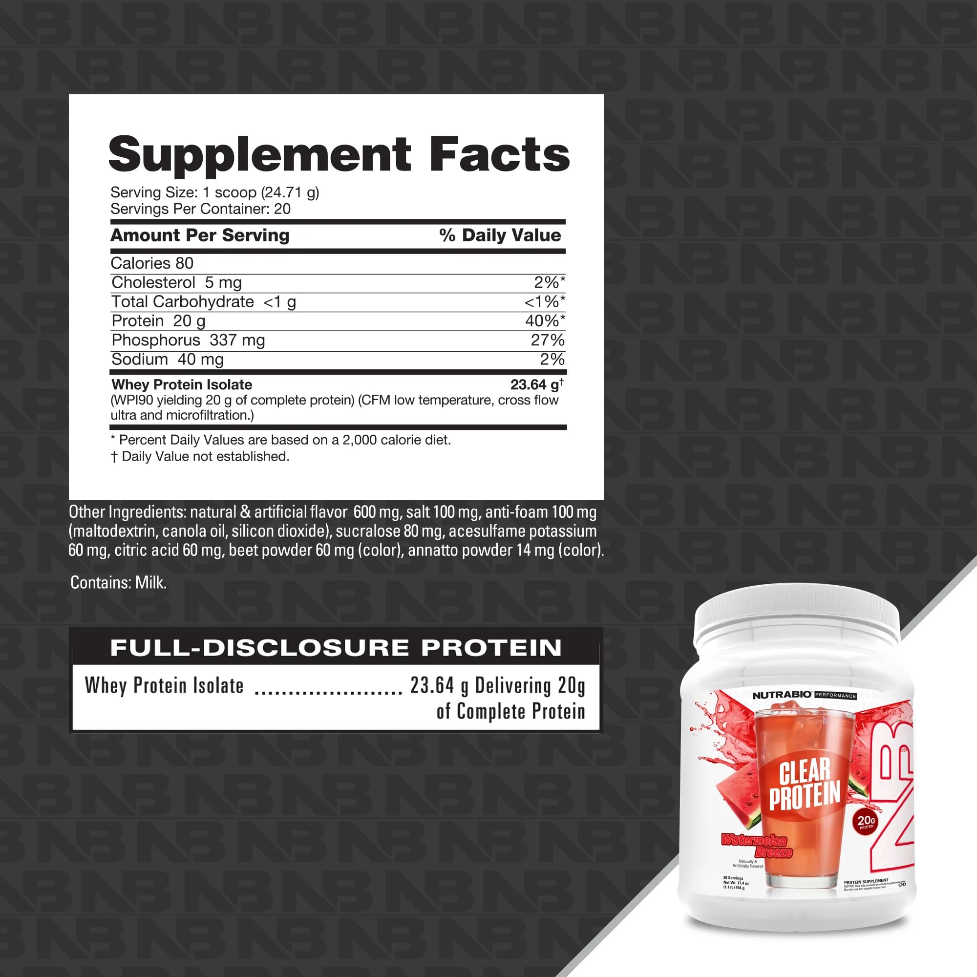 NutraBio Clear Whey Isolate Protein Powder - Refreshing Watermelon Breeze Flavor, Zero Sugar, No Foam, 20 Servings | Perfect for Post-Workout Recovery & On-the-Go Nutrition
