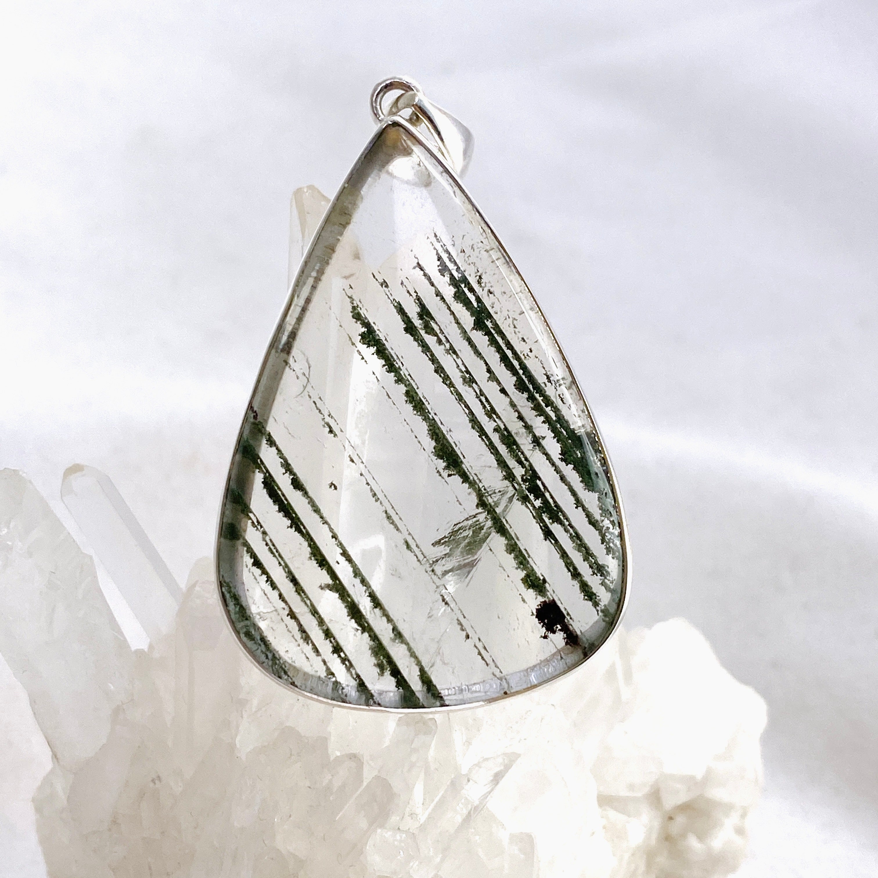 Lodolite Garden Quartz Teardrop Cabochon Pendant KPGJ4723 - Healing Crystal Jewelry for Meditation, Energy Work & Spiritual Gifts