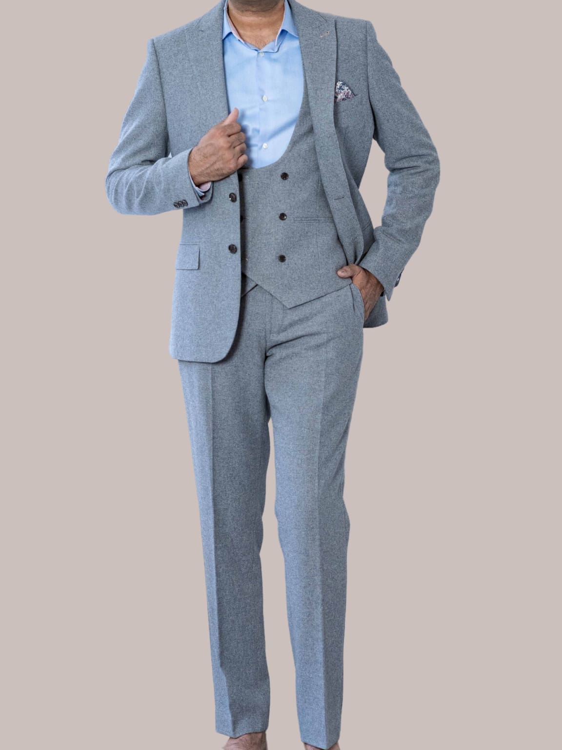 Harry Brown Ralph Grey Flannel 3 Piece Suit for Men - Premium Wool Blend Business Formal Wear - Perfect for Weddings, Office Meetings & Special Occasions