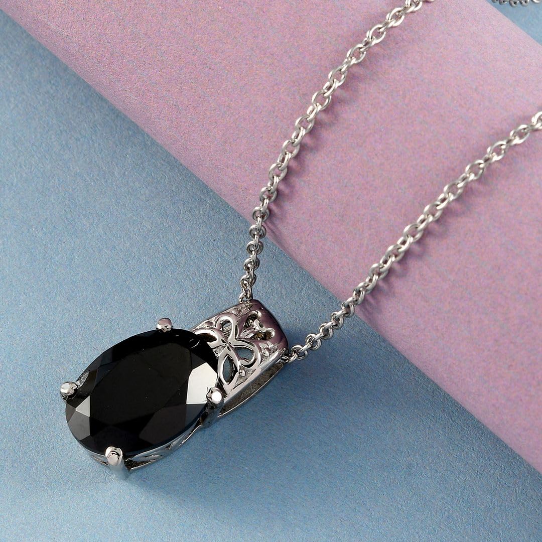 Shop LC Black Spinel Necklace for Women - 20 Inches Platinum Plated 925 Sterling Silver Necklace | Elegant Promise Birthday Gift for Her | Perfect for Date Nights, Anniversaries & Special Occasions
