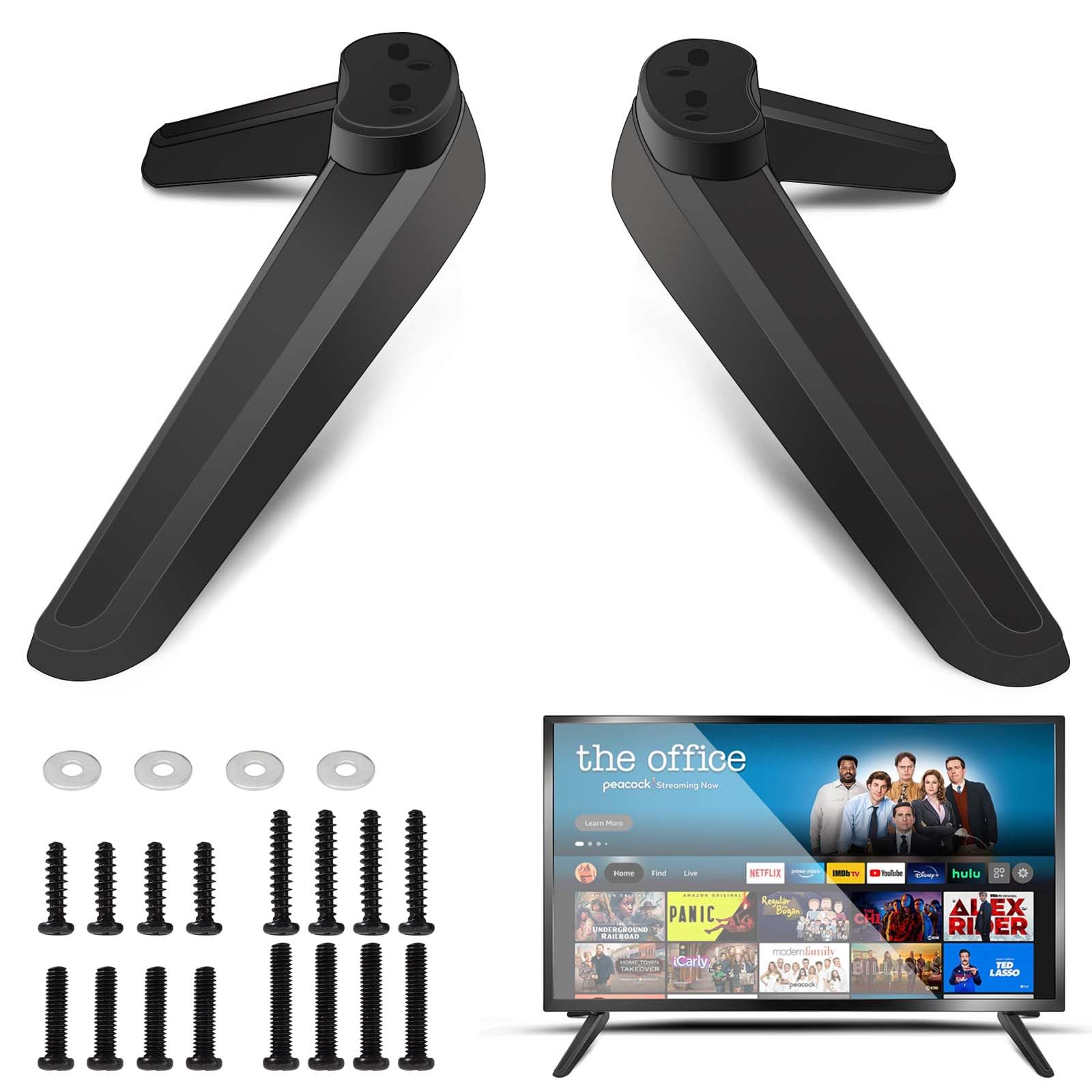 Universal TV Stand Legs with Screws - Replacement TV Table Stand Legs for Most LED Plasma Flat Screen TVs - Perfect for Living Room, Bedroom & Office Setup