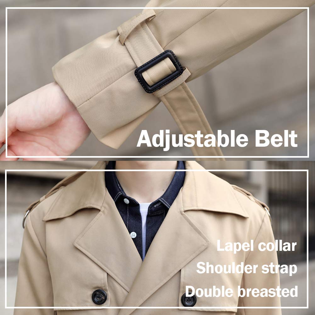 Men's Double Breasted Trench Coat - Oversized Casual Windbreaker with Lapel - Long Jacket Overcoat for Fall & Winter | Perfect for Office, Dating & Outdoor Activities