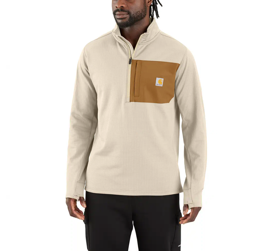 Carhartt Force Relaxed Fit Mock Neck Half Zip Pullover for Men - Lightweight Work Shirt with Moisture Wicking Technology - Perfect for Construction, Hiking & Outdoor Activities