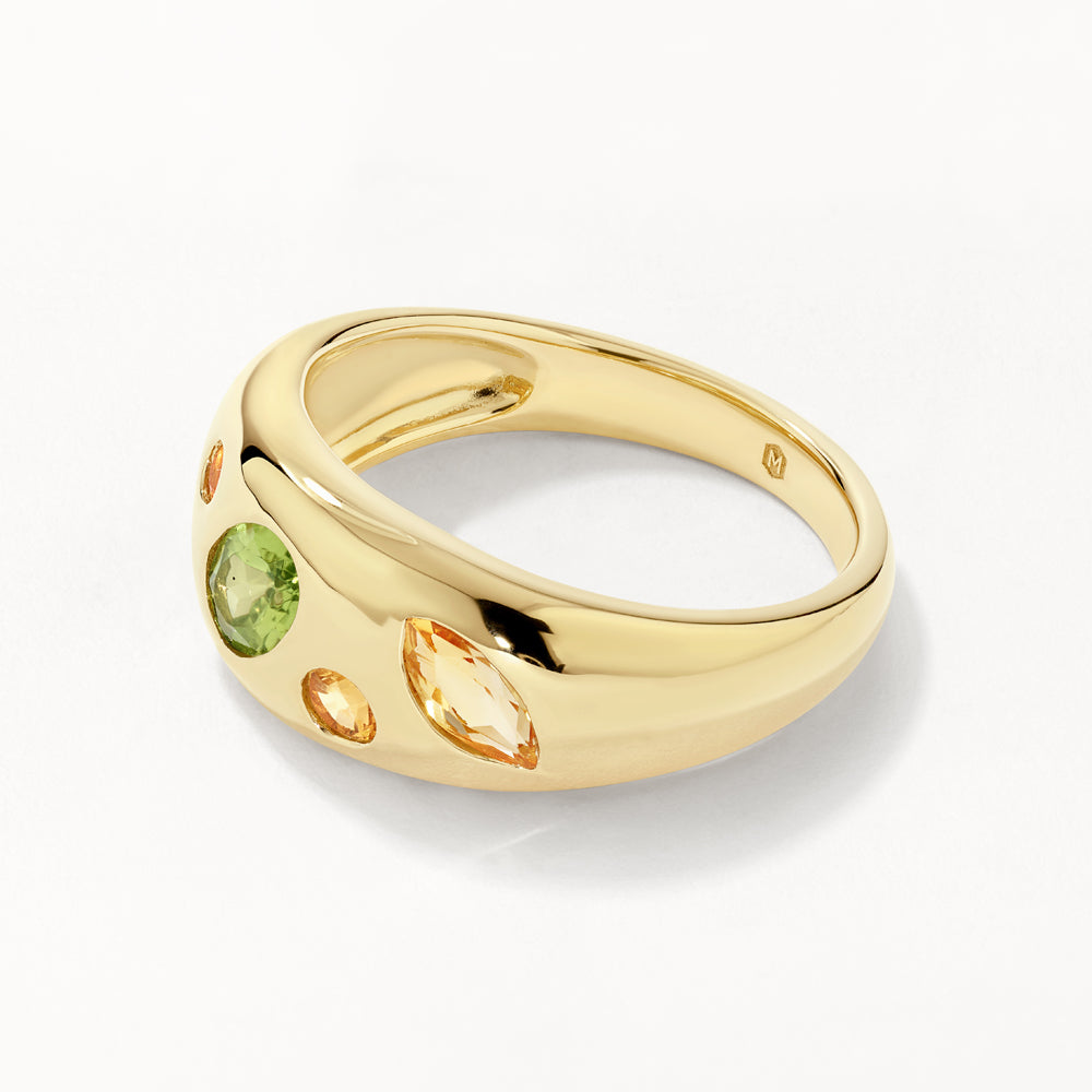 Peridot Multi Gemstone Curve Gypsy Ring in Gold - Elegant Bohemian Jewelry for Women, Perfect for Weddings, Parties & Everyday Wear