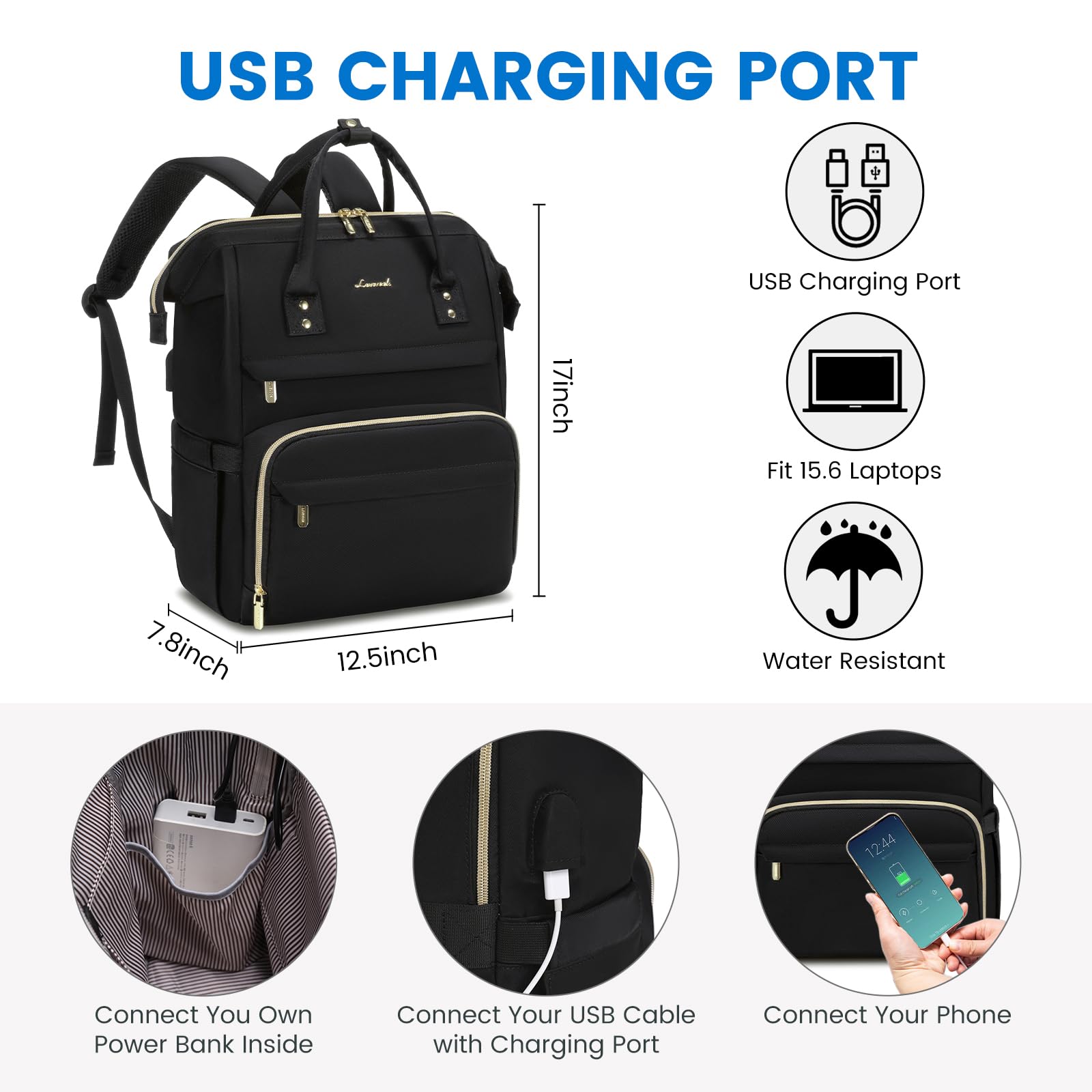 LOVEVOOK Women's 17 Inch Laptop Backpack - Waterproof Work & Travel Backpack for Teachers, Nurses, Commuters & College Students - Perfect for Office, School, Daily Commute and Business Trips