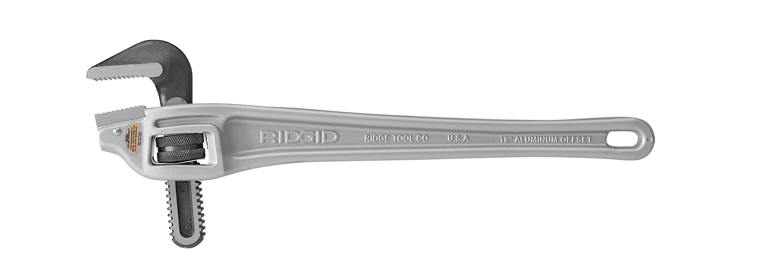 RIDGID 31125 18-Inch Aluminum Offset Pipe Wrench - Heavy Duty Plumbing Tool for Tight Spaces, Small Silver Pipe Wrench for Professional Plumbers & DIY Home Repairs - Perfect for Water Lines, Gas Pipes & HVAC Installations