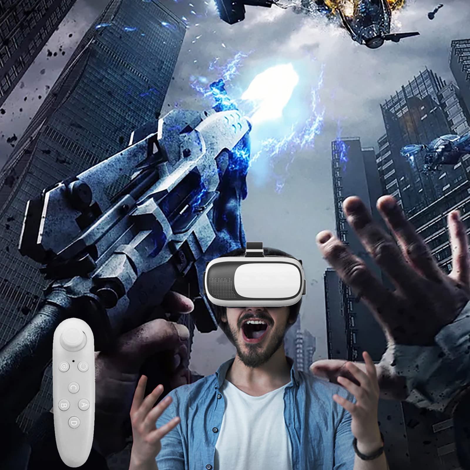 TZNBGO 3D VR Headset with Wireless Remote & Game Controller - Bluetooth Compatible for Android, iOS, PC - Perfect for Gaming, Movies & Virtual Reality Experiences