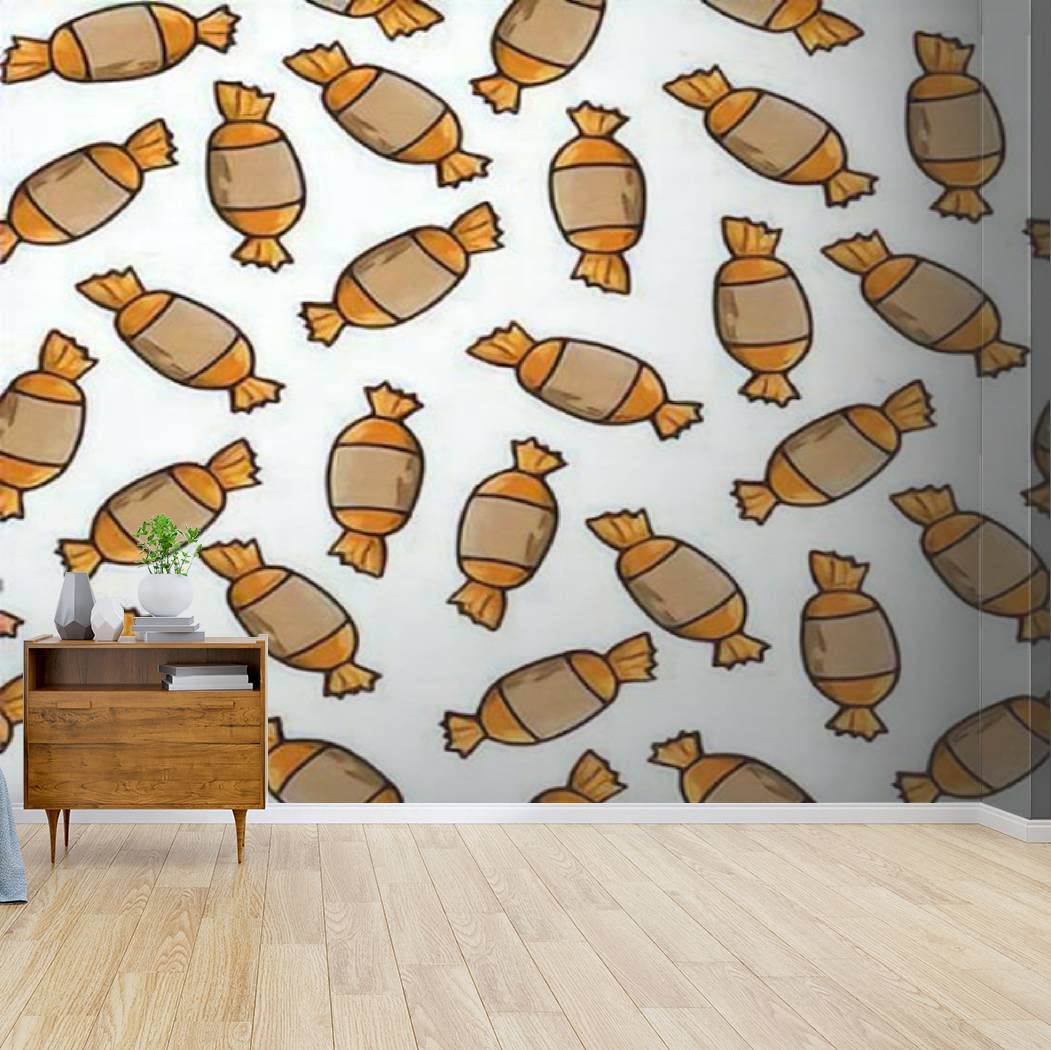 Cute Candy Seamless Peel & Stick Wallpaper - Halloween Orange & Beige Self-Adhesive Wall Mural Decal for Living Room, Bedroom, Nursery | Easy DIY Home Decor & Wall Art