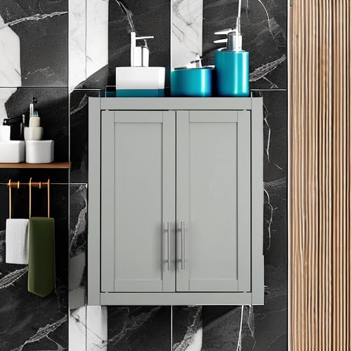 Crosley Savannah Wall Mounted Bathroom Storage Cabinet with Shelves - Gray Medicine Cabinet for Bathroom Organization & Space Saving - Perfect for Small Bathrooms, Apartments & Vanities